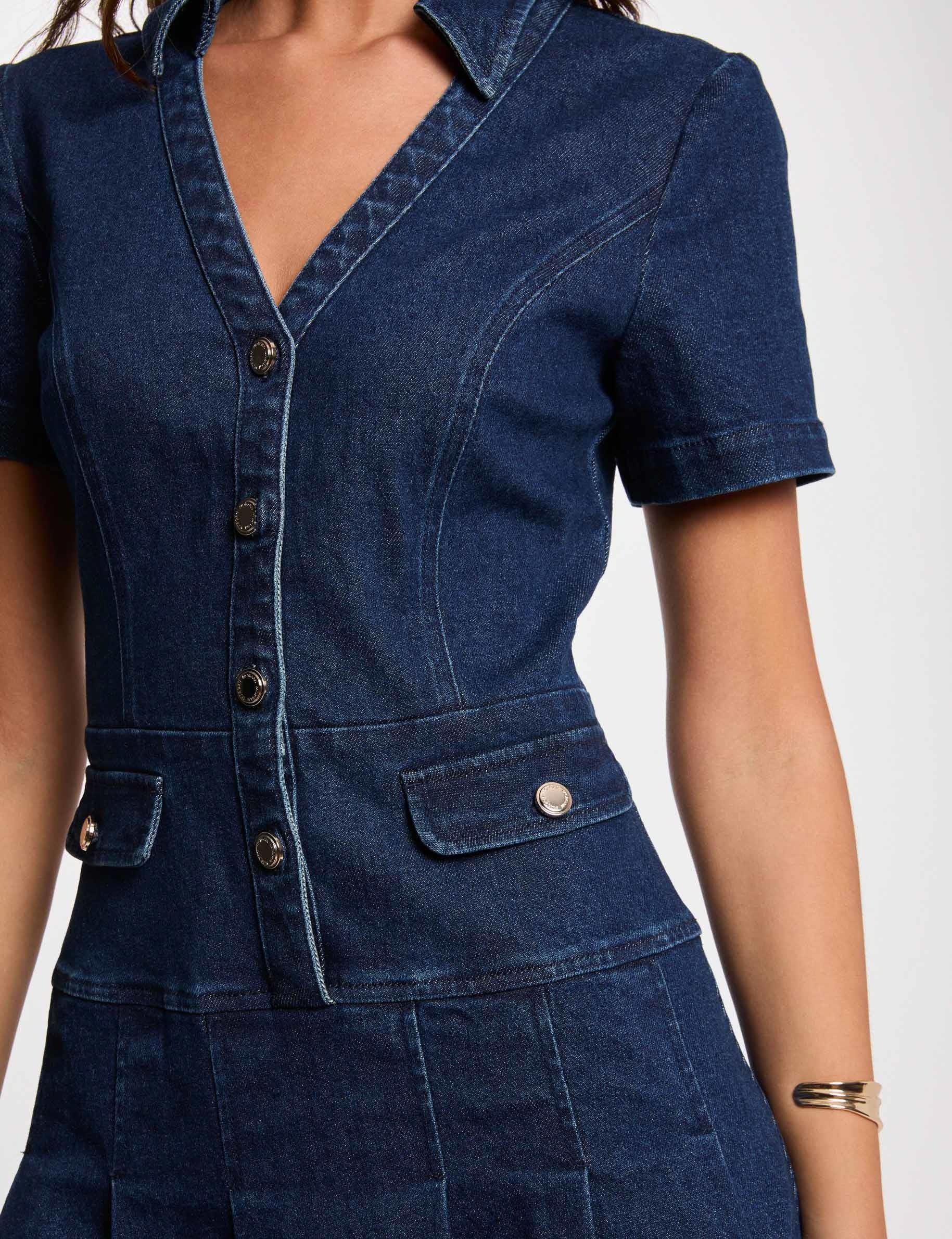vestido corto evase vaquero denim crudo mujer Vestido corto evasé vaquero denim crudo mujer
