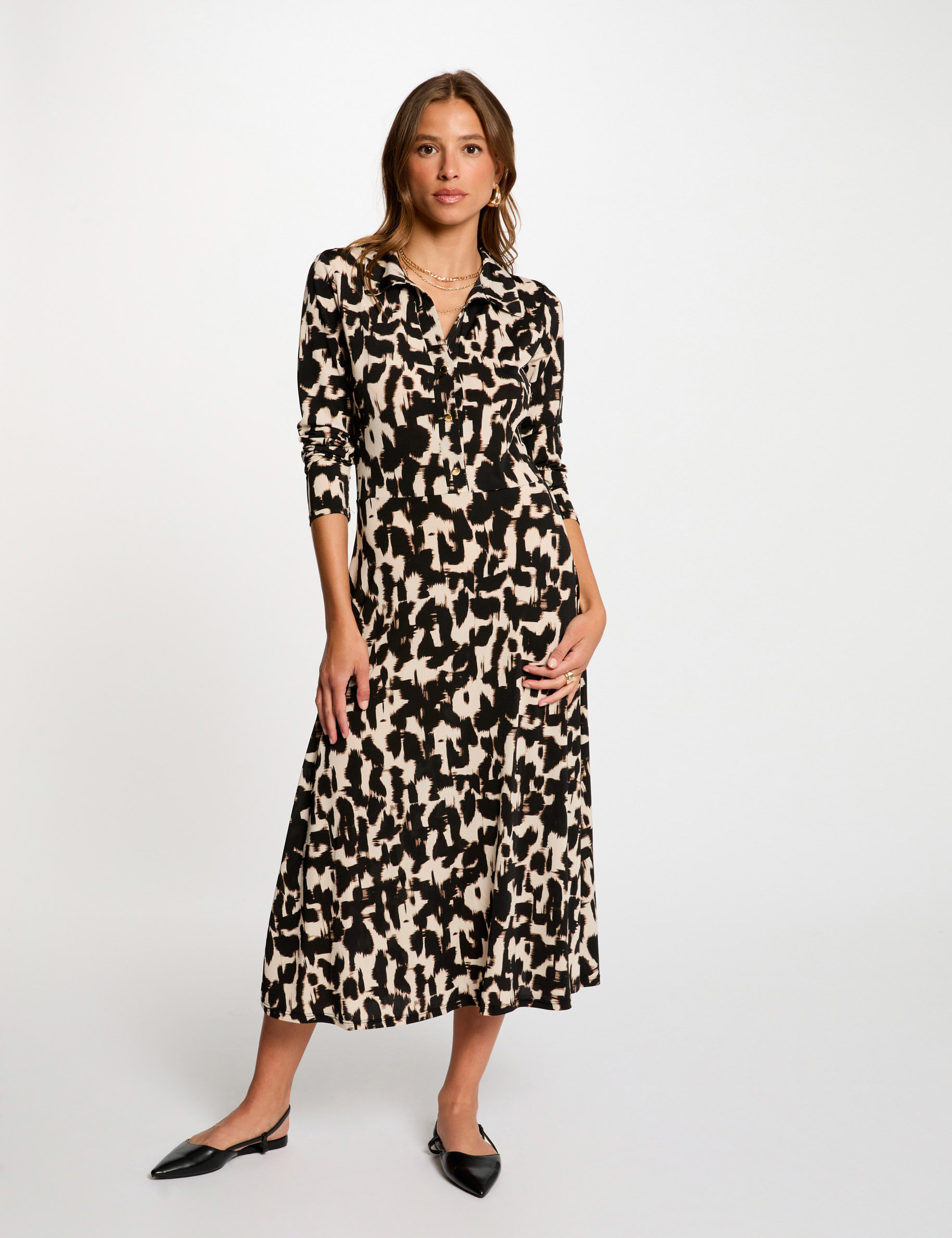 Vestido largo recto estampado multicolor mujer