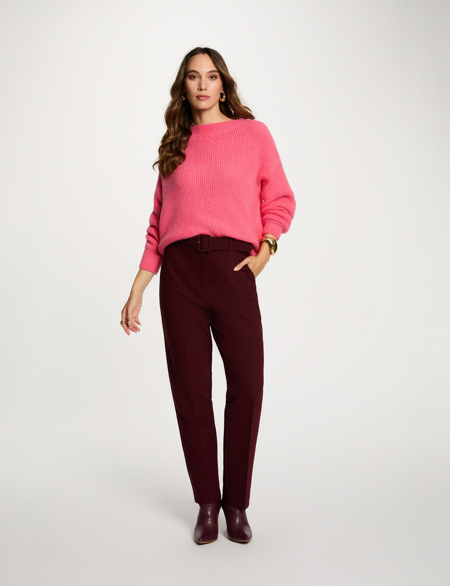 Jersey cuello redondo rosado fucsia mujer