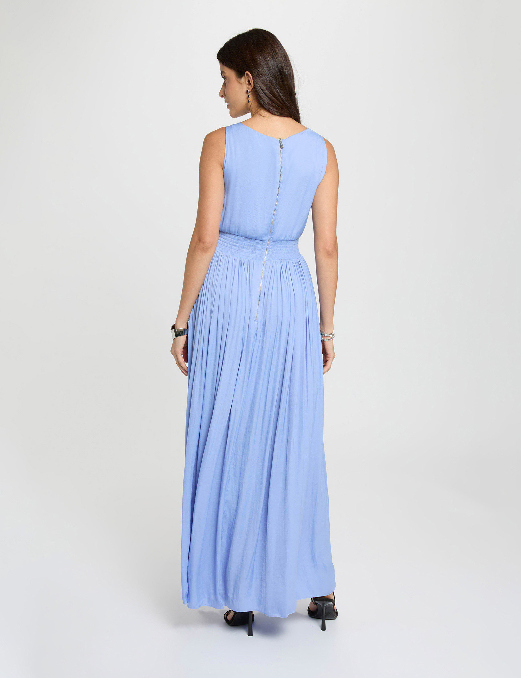 Vestido largo con cuello en V azul mujer