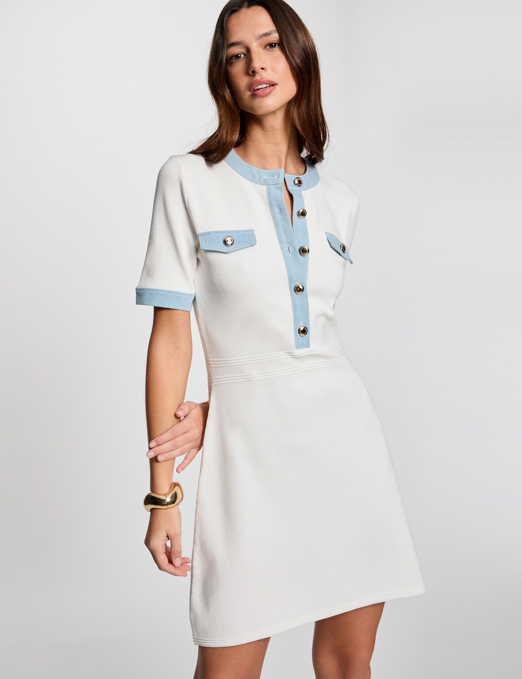 Vestido punto corto evasé blanco mujer