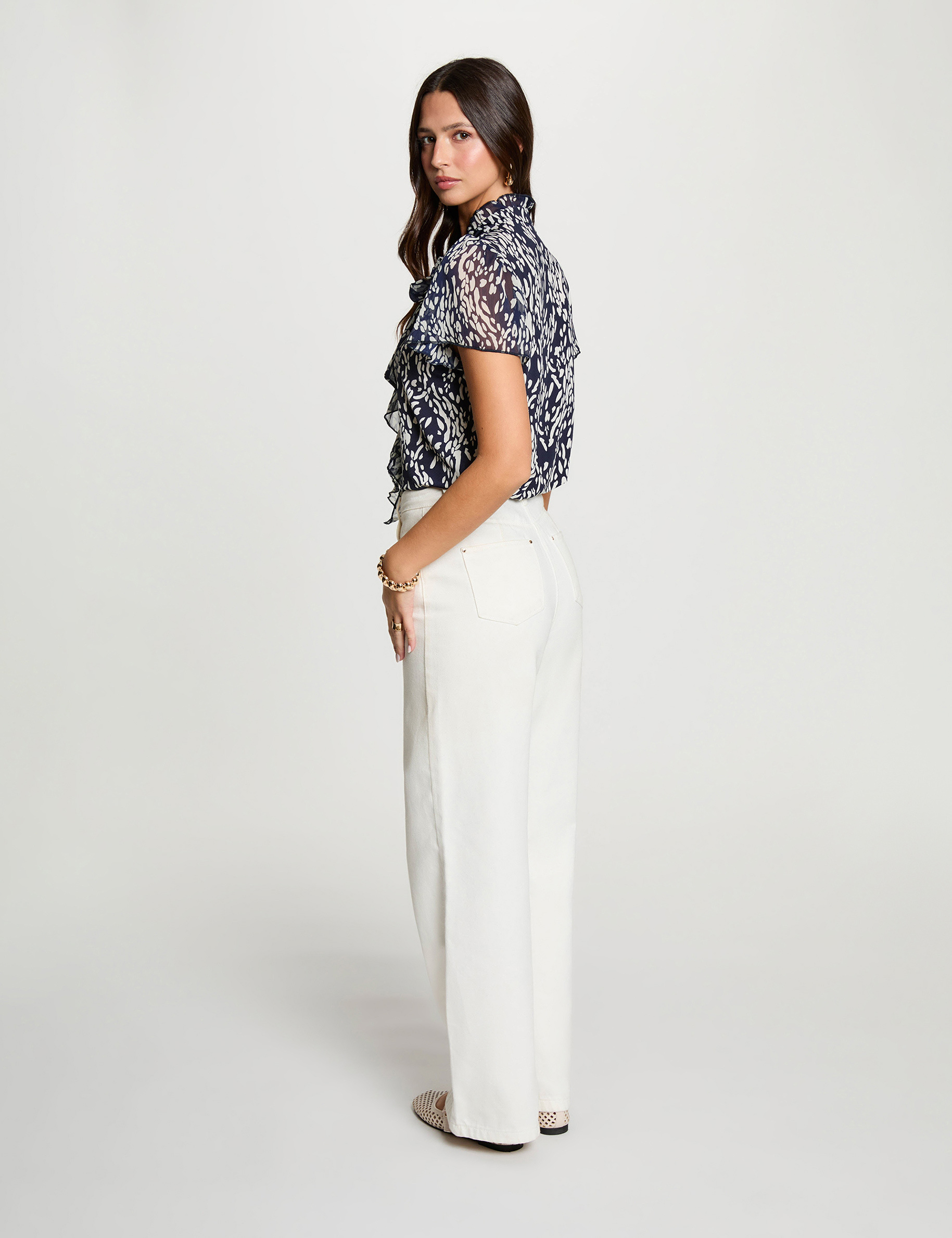 Camisa transparente con cuello v azul marino mujer