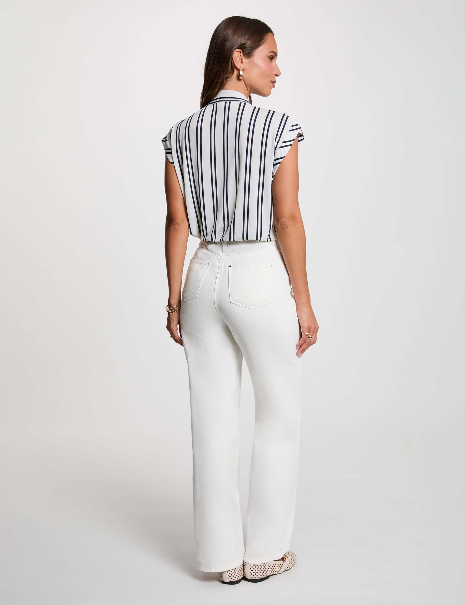 Blusa con cuello lazada blanco mujer