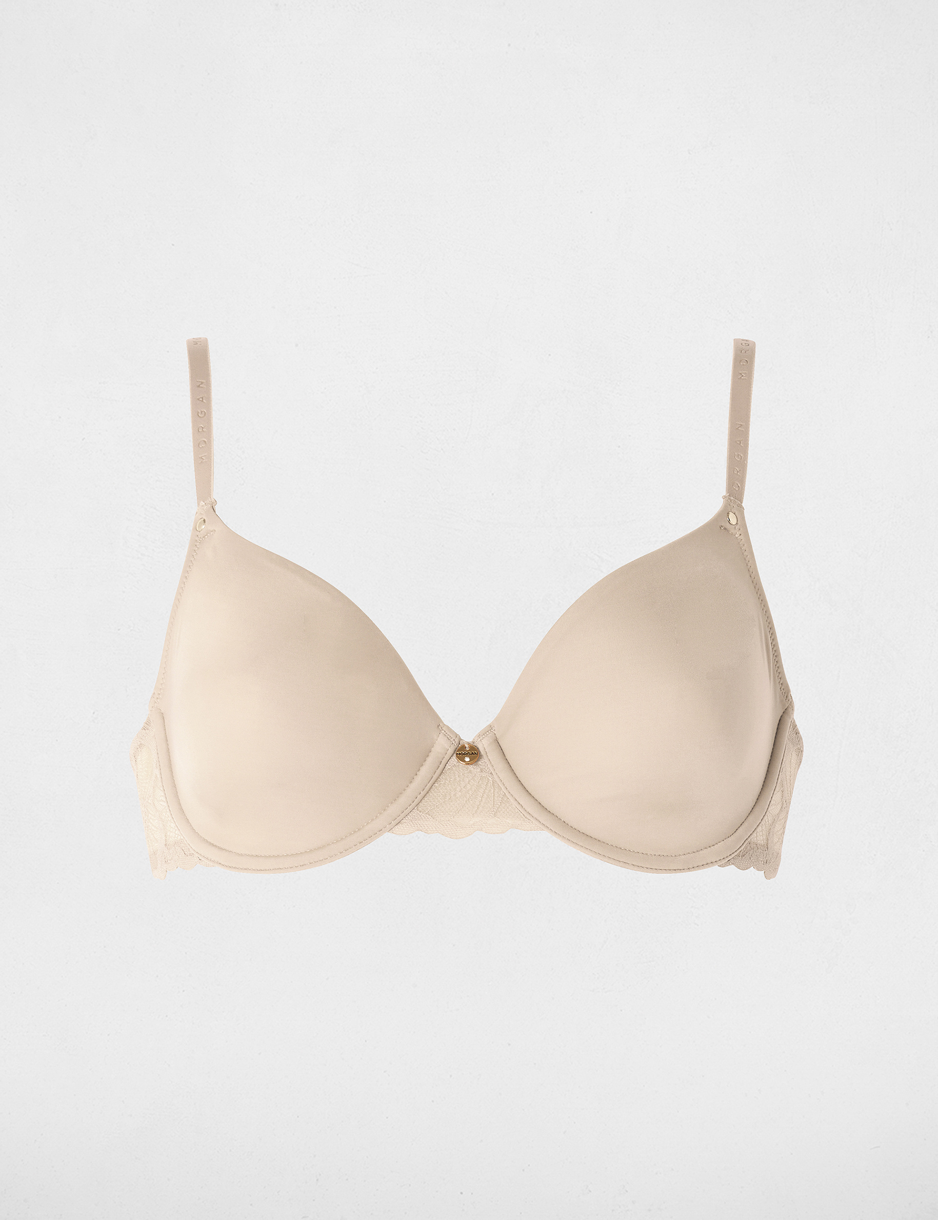 Sujetador de encaje con tirantes finos beige mujer