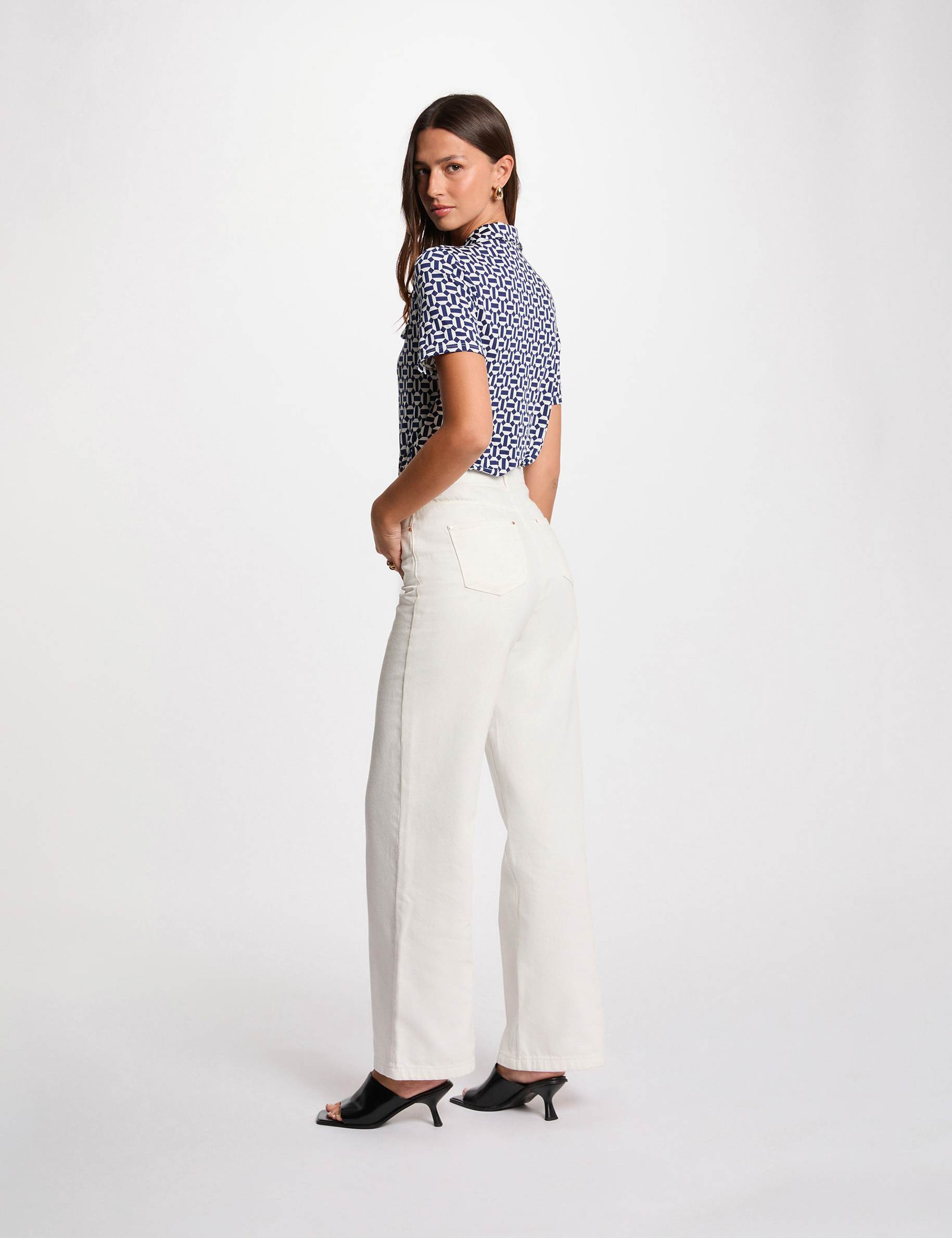 Blusa manga corta blanco mujer
