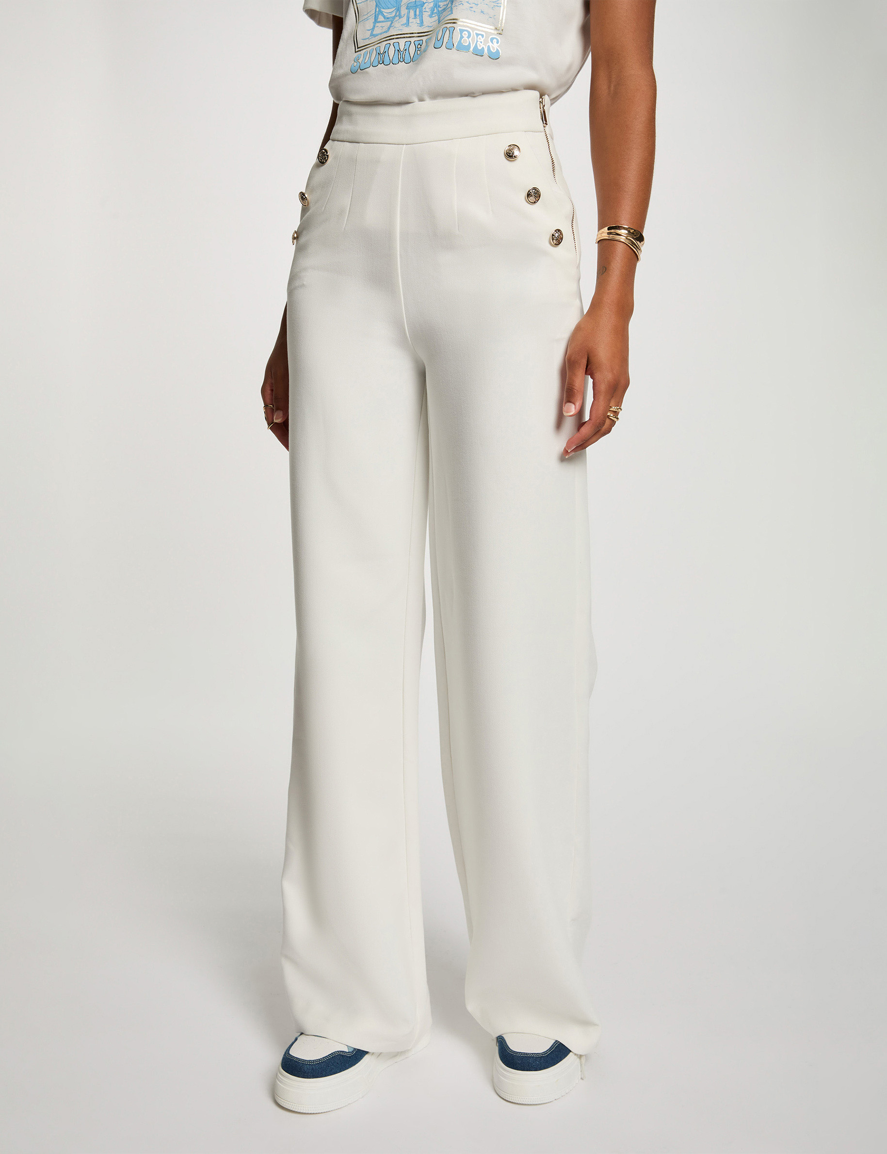 pantalon pernera ancha blanco mujer Pantalón pernera ancha blanco mujer