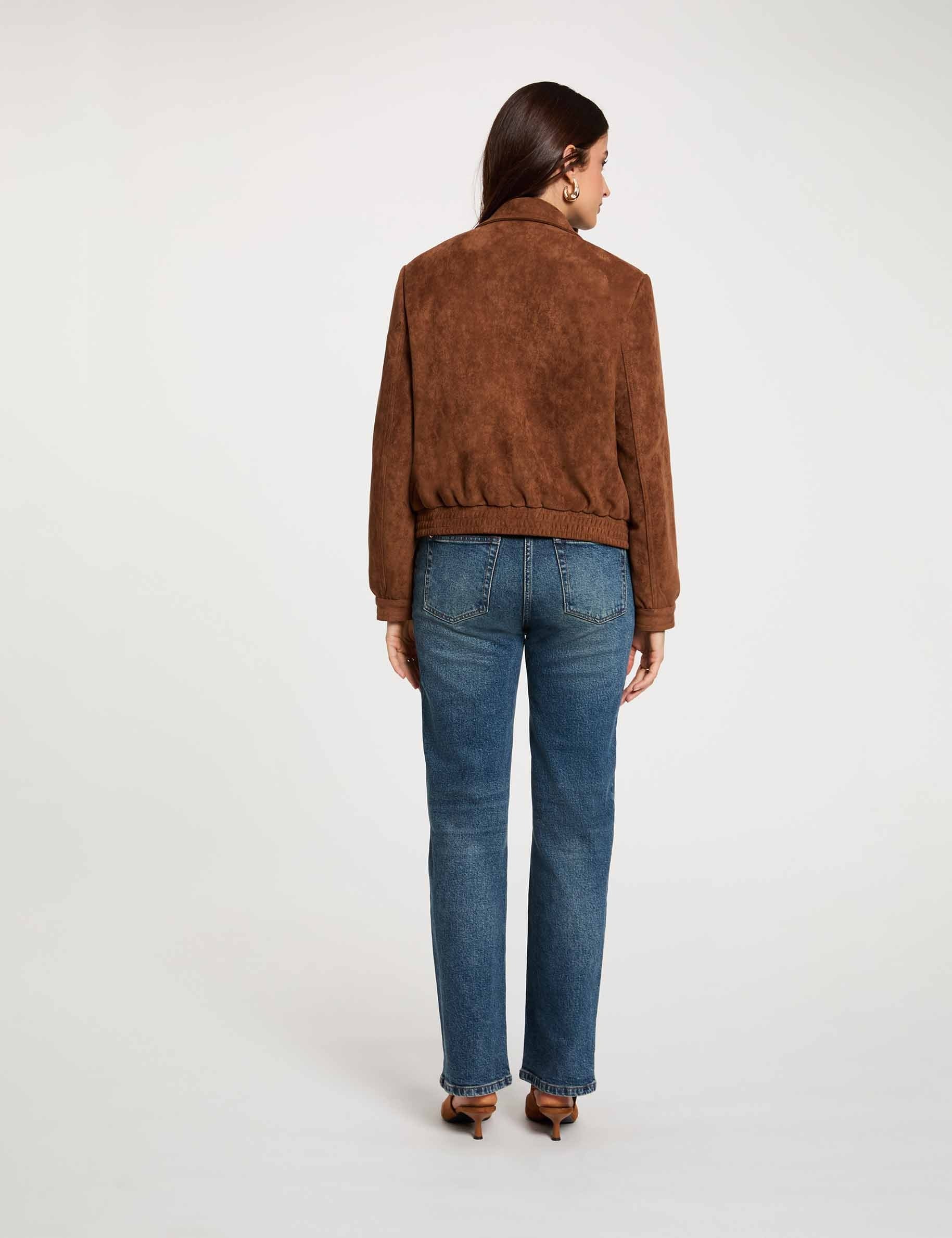Chaqueta de antelina marr&oacute;n co&ntilde;ac mujer