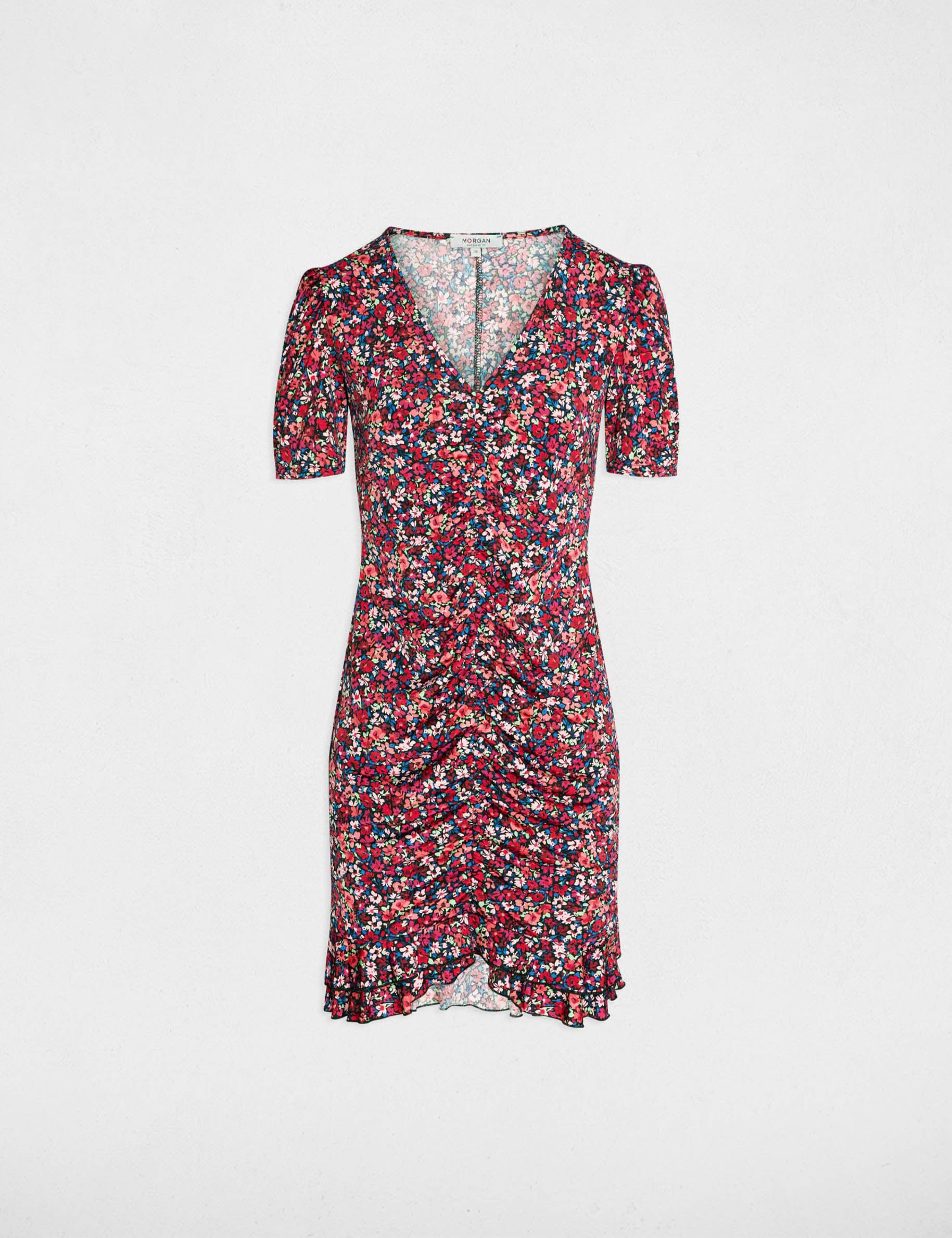 Vestido corto con mangas abullonadas multicolor mujer