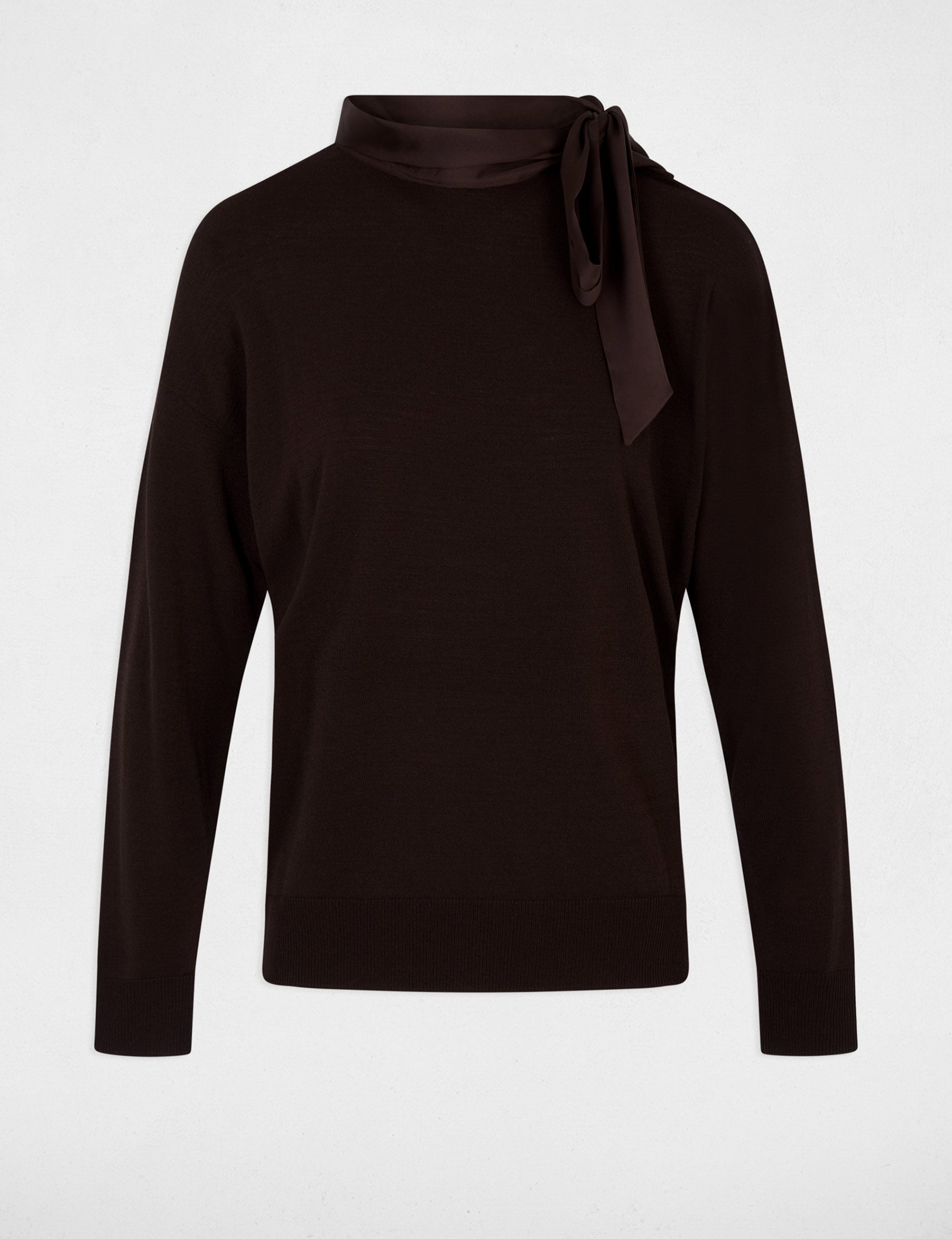 Jersey cuello redondo mangas largas marr&oacute;n oscuro mujer