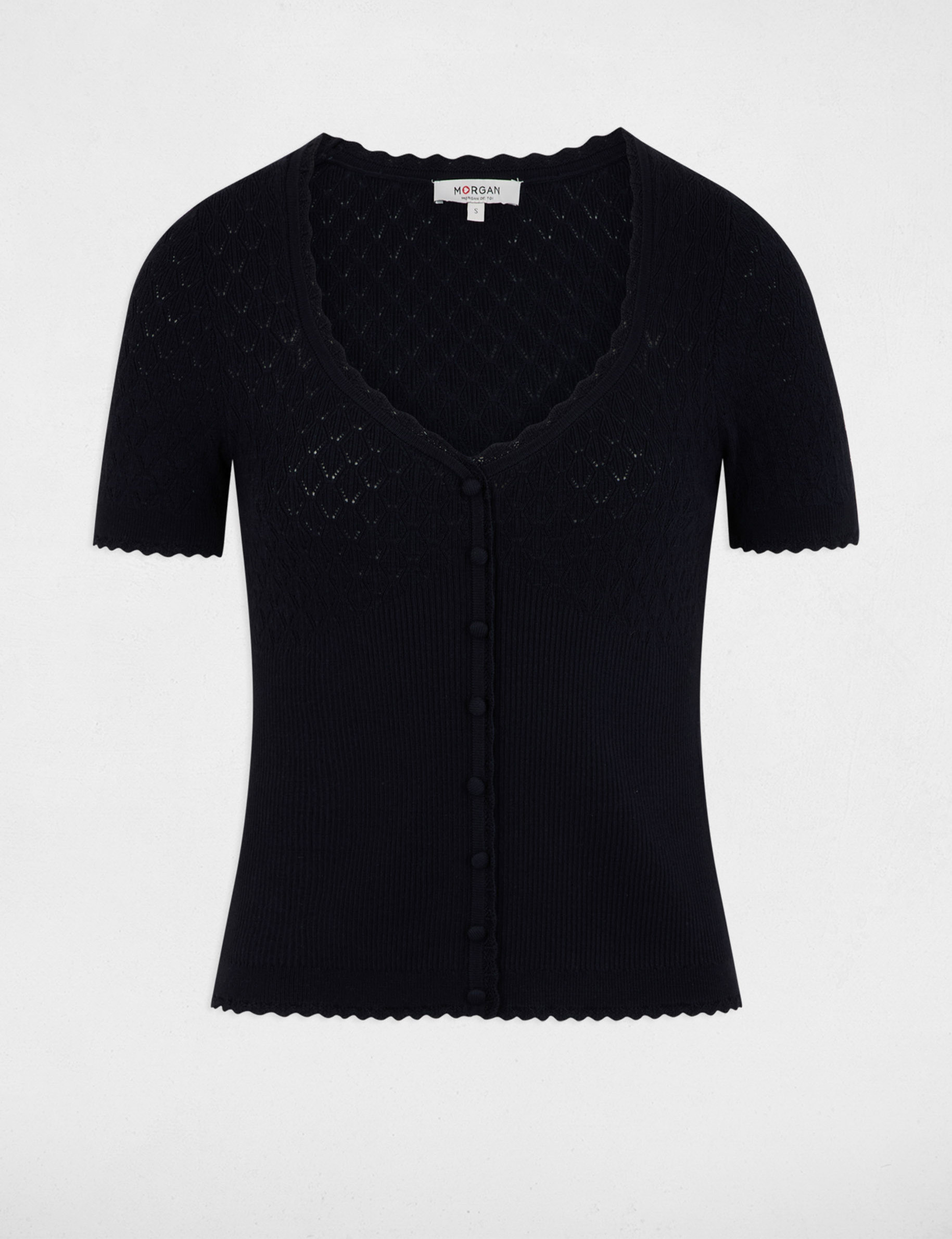 Jersey ajustado con cuello en V azul marino mujer