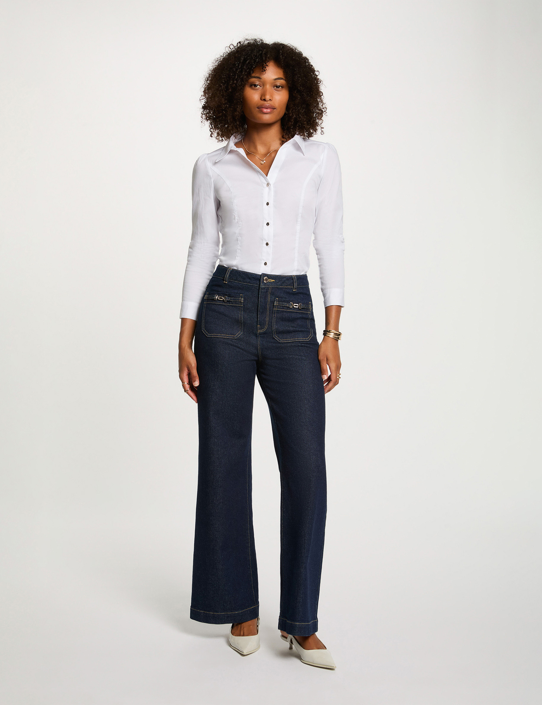 Camisa manga larga blanco mujer