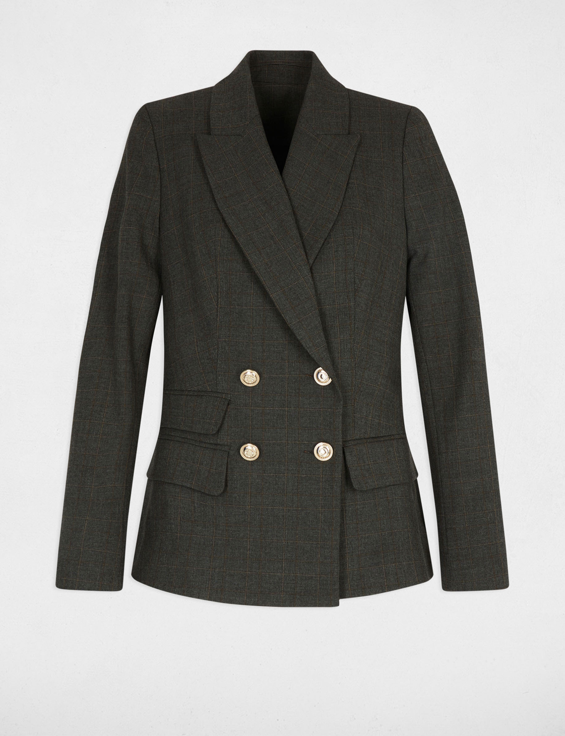 Blazer recto de cuadros gris moyen mujer