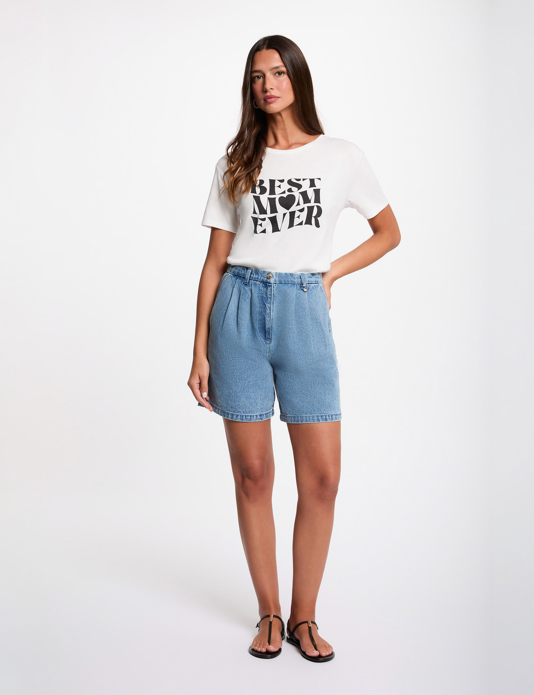 Camiseta cuello redondo manga corta blanco mujer