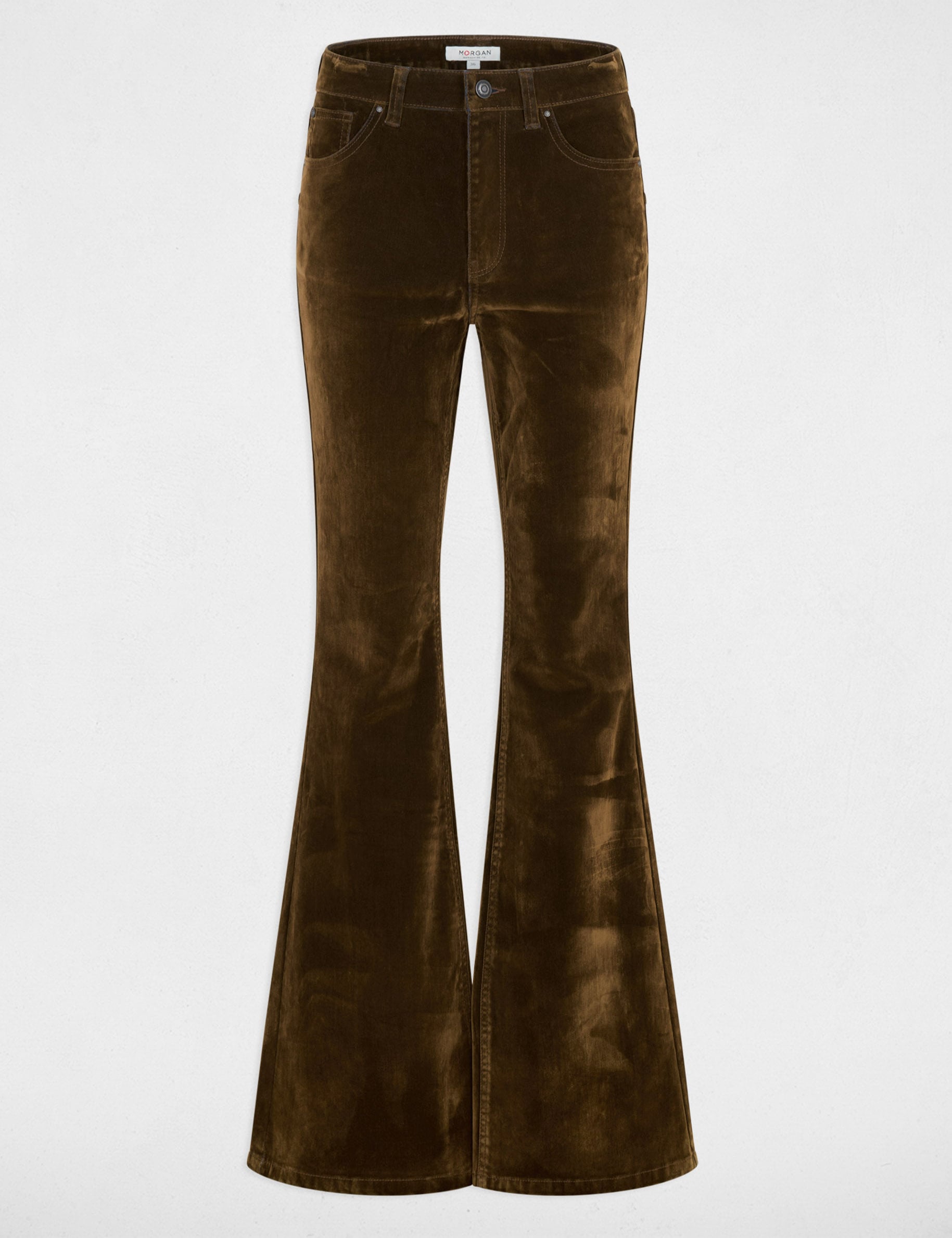 Pantal&oacute;n bootcut de terciopelo color bronce mujer