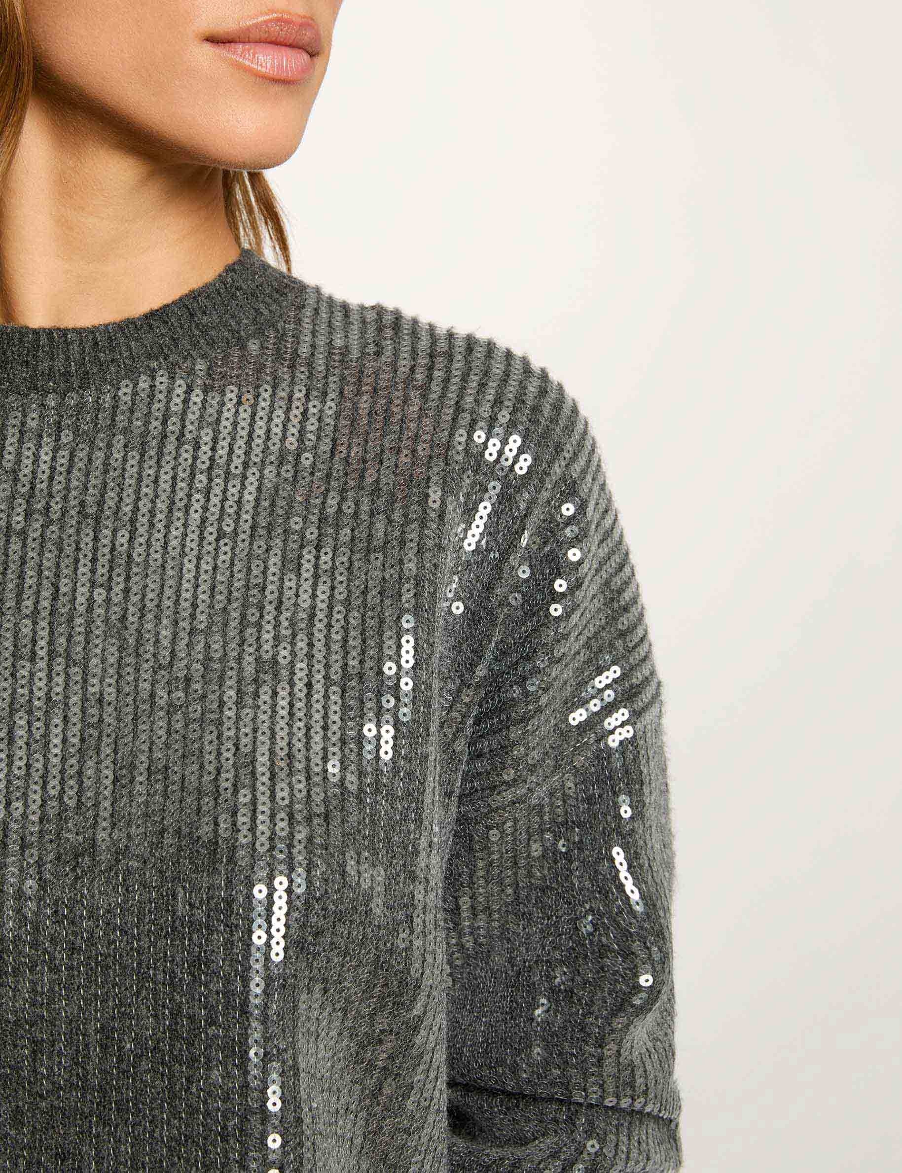 Jersey de lentejuelas cuello redondo gris oscuro mujer