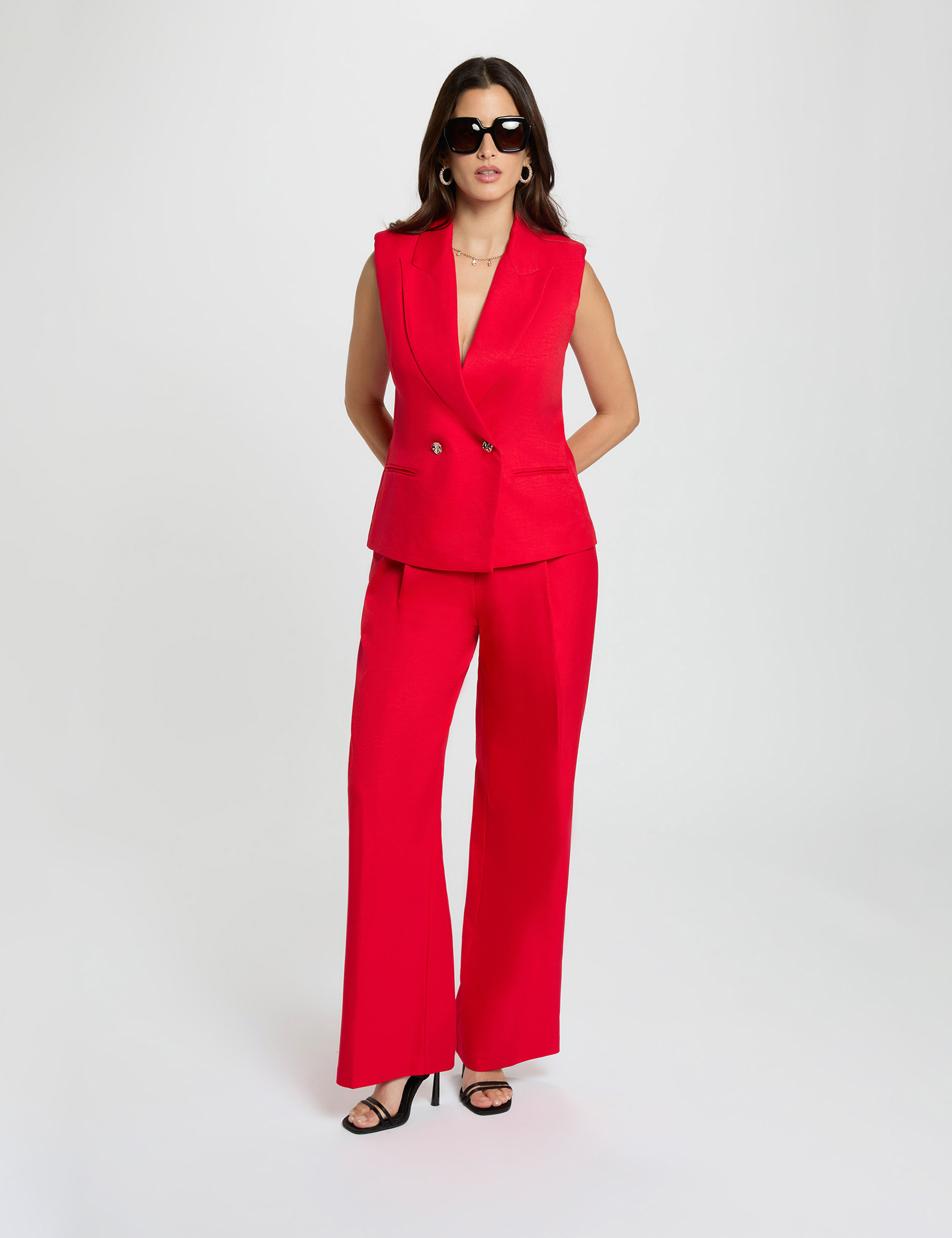Chaqueta ajustada sin mangas rojo mujer
