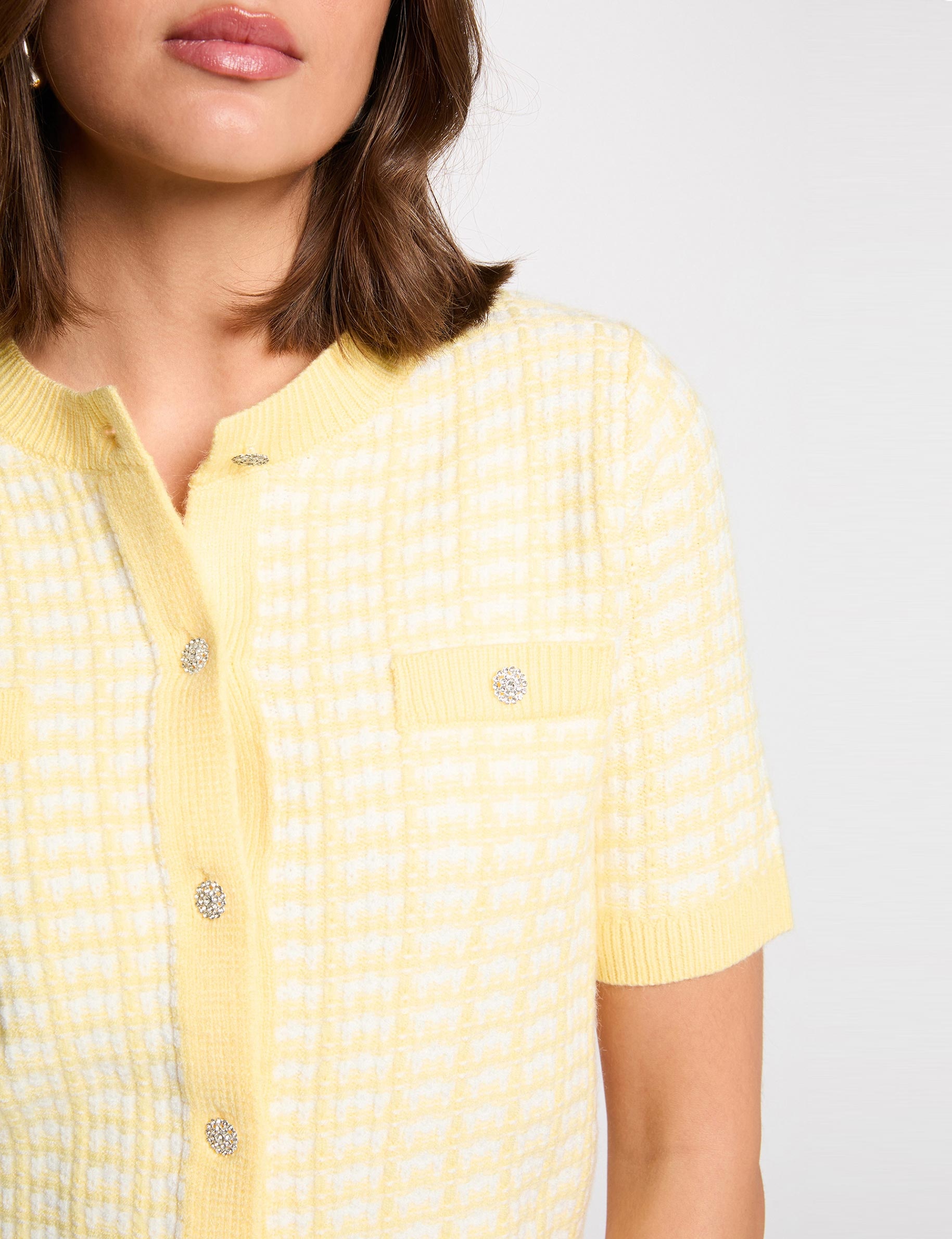 C&aacute;rdigan manga corta estampado amarillo claro mujer