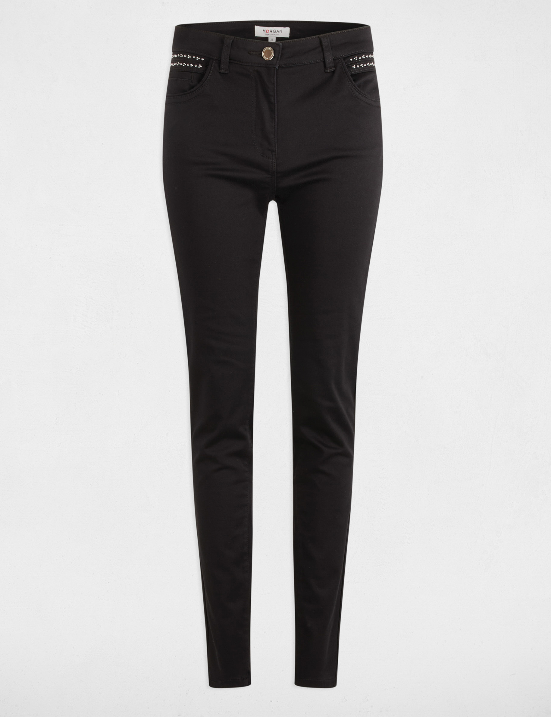pantalon slim efecto mojado negro mujer Pantalón slim efecto mojado negro mujer
