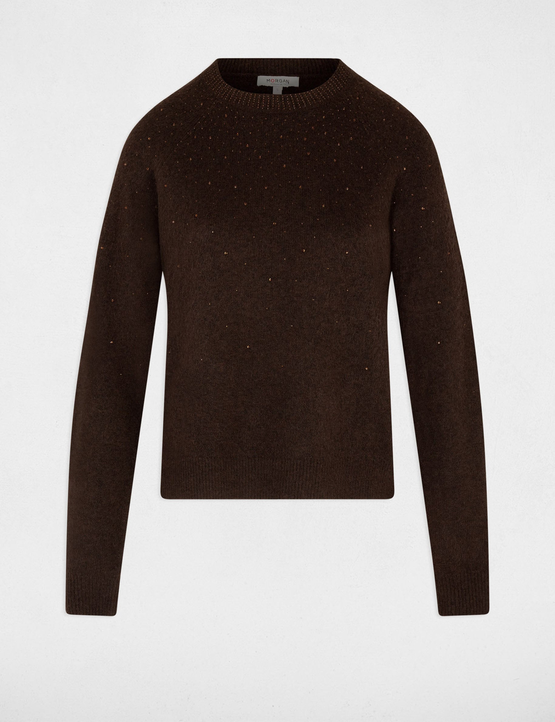 Jersey ajustado con strass marr&oacute;n oscuro mujer