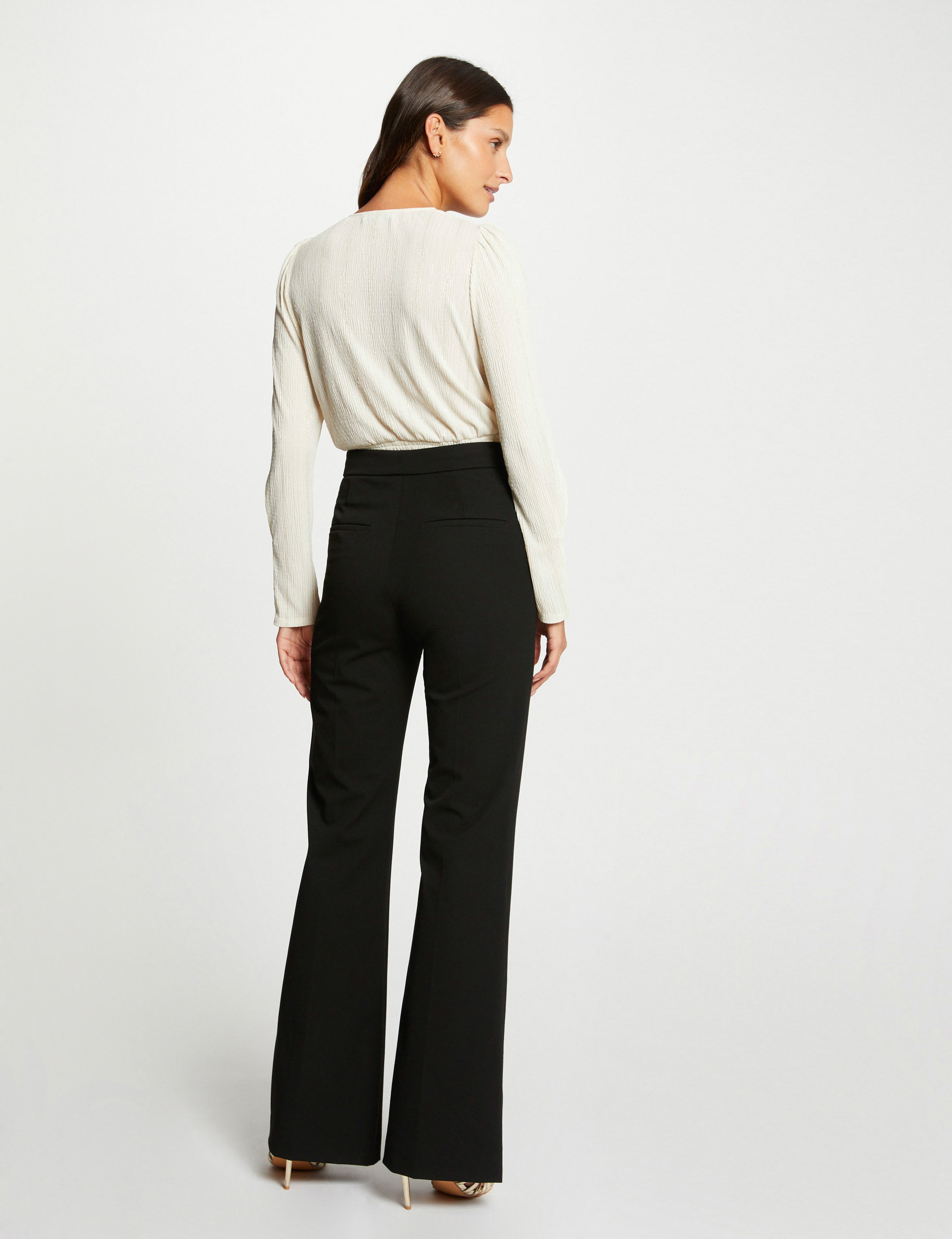 Blusa manga larga con escote cruzado crudo mujer