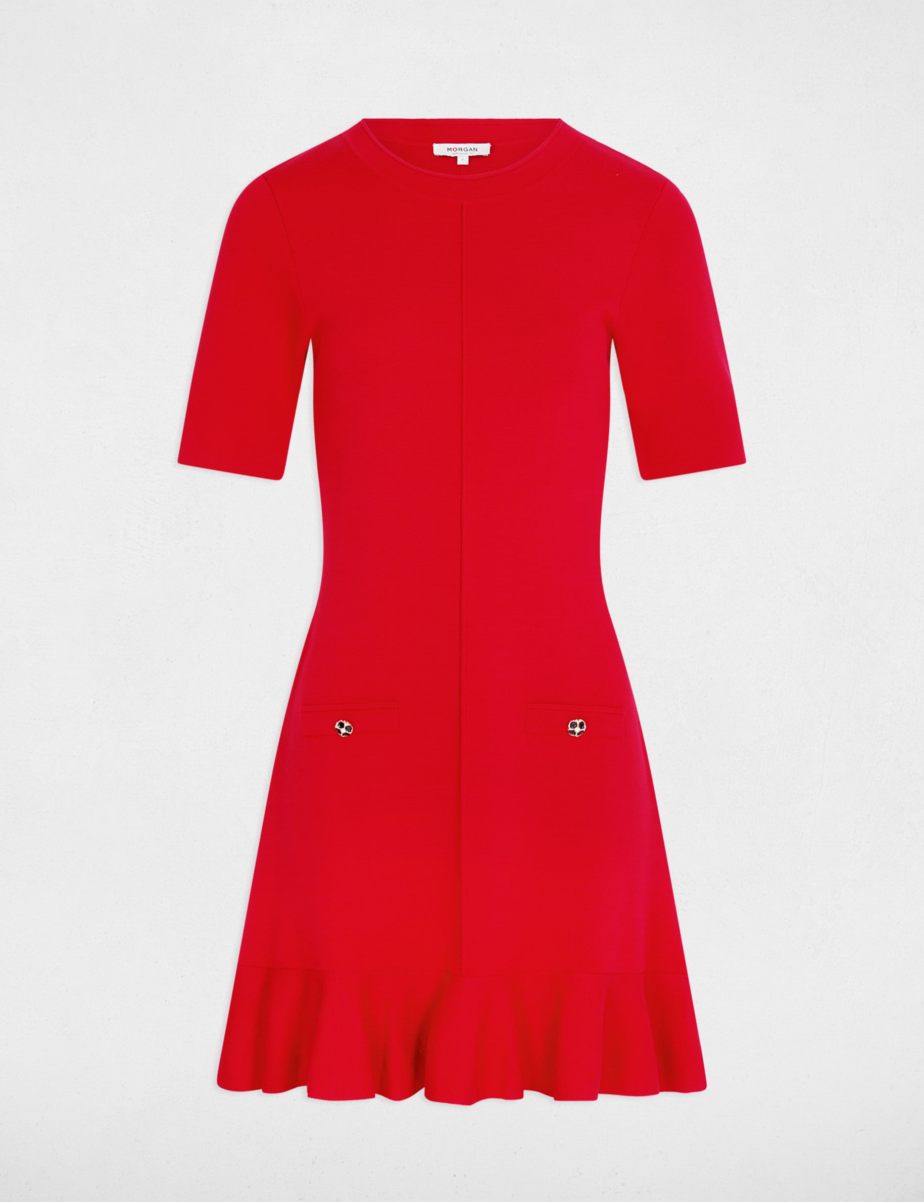 Vestido de punto corto ajustado rojo mujer