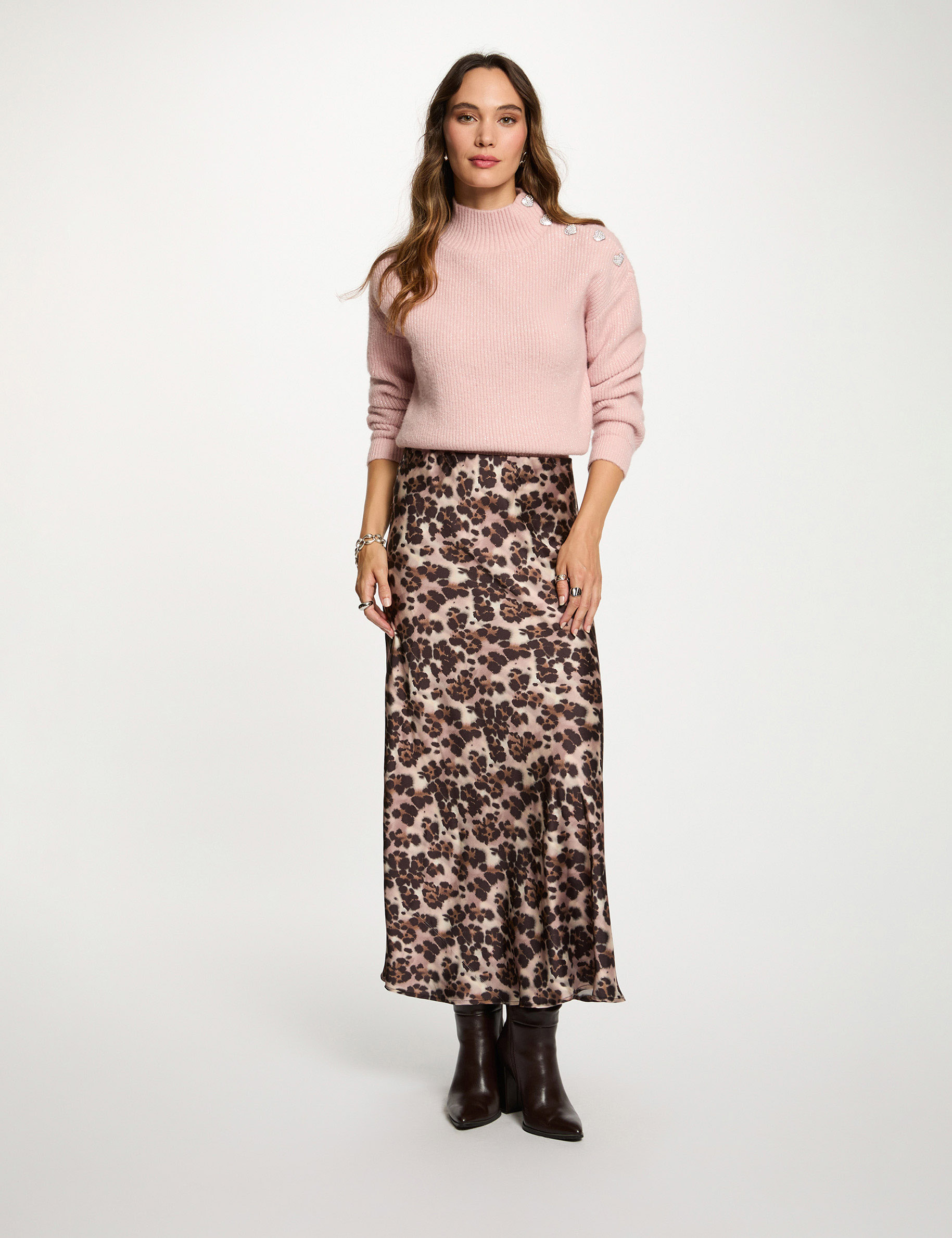 Falda larga fluida multicolor mujer