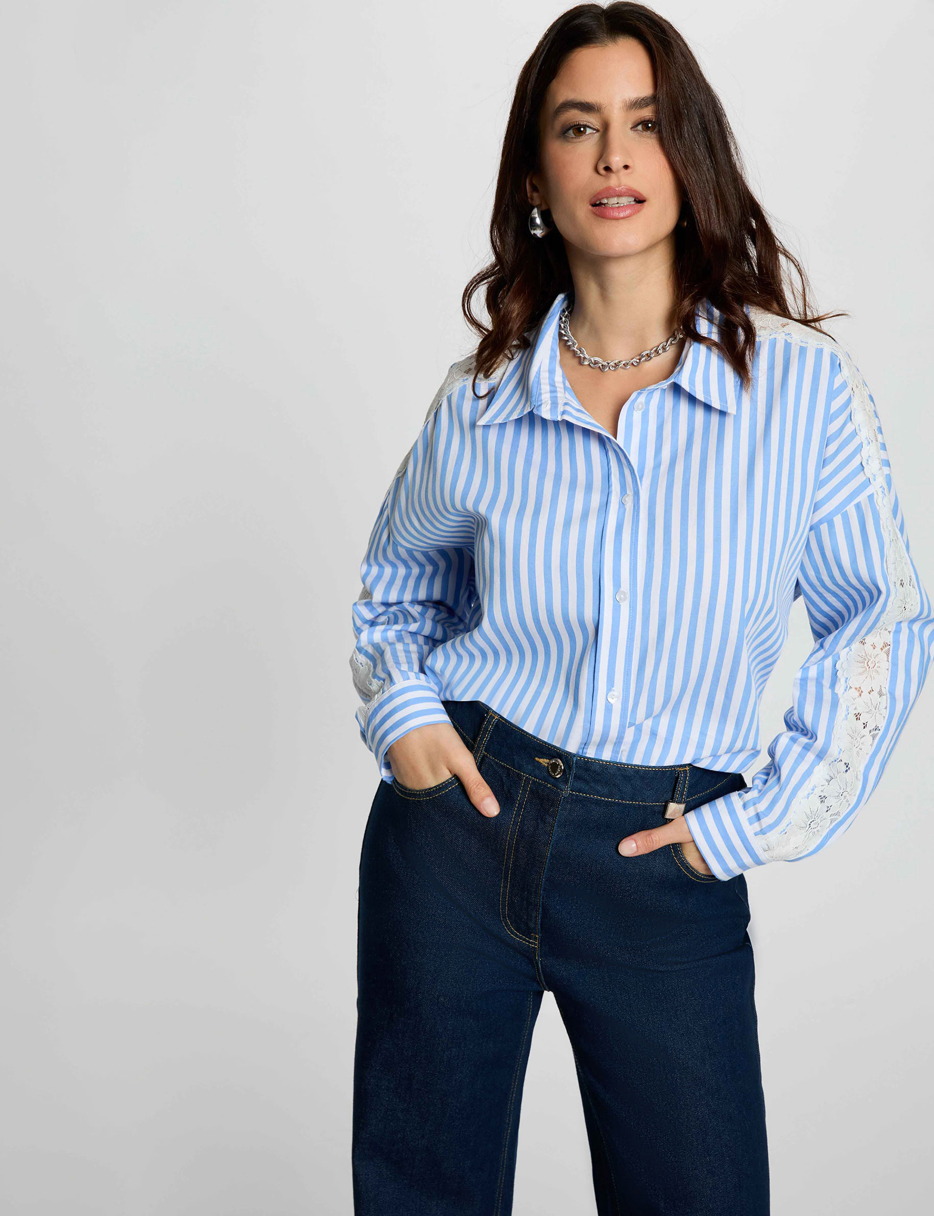 Camisa manga larga rayas multicolor mujer