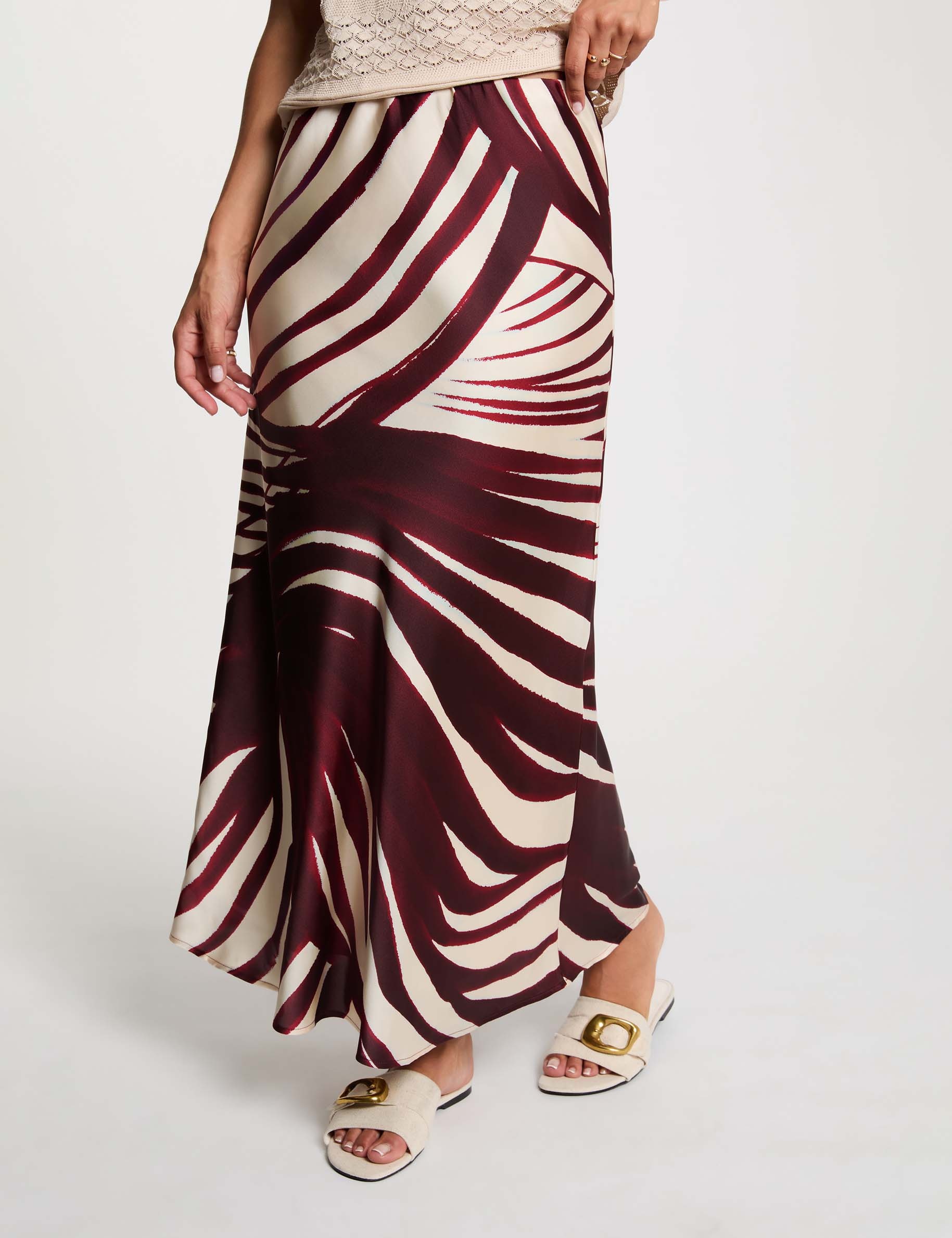 Falda midi satinada multicolor mujer