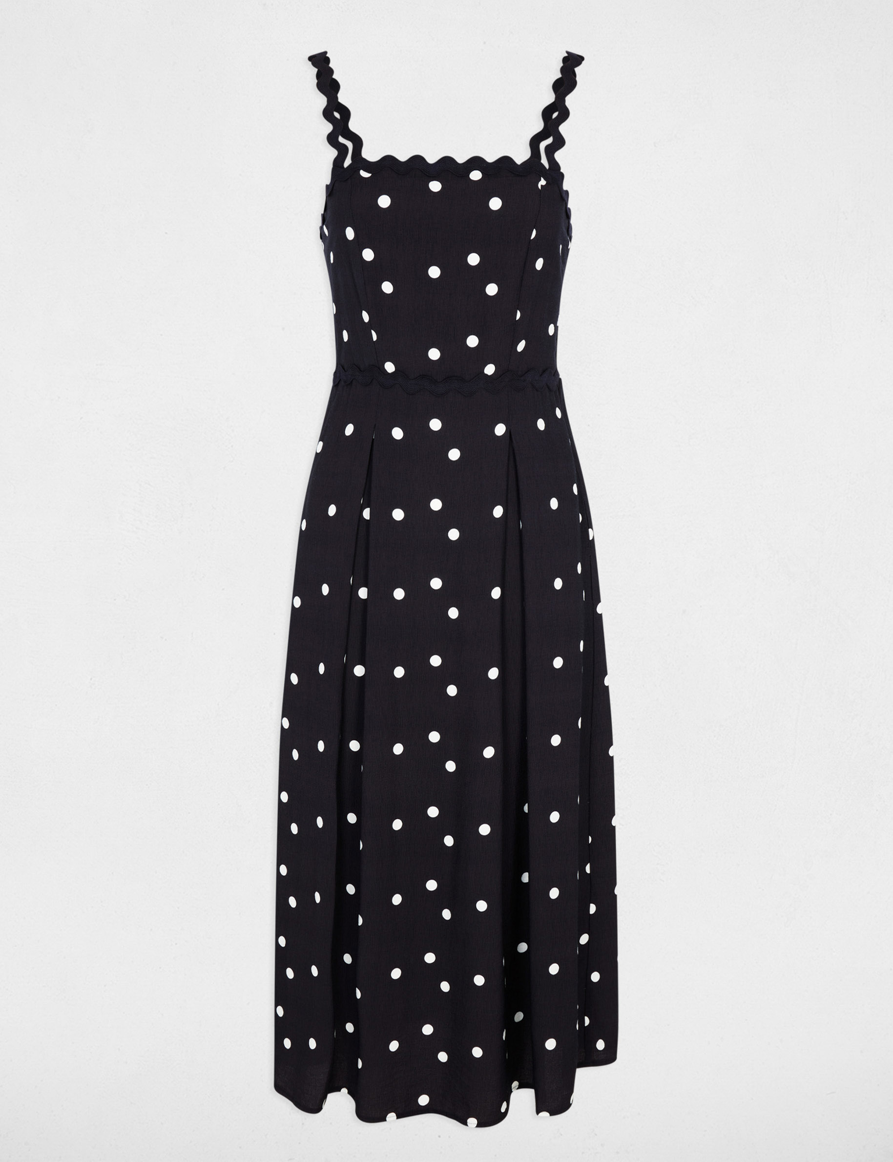 Vestido midi de lunares azul marino mujer