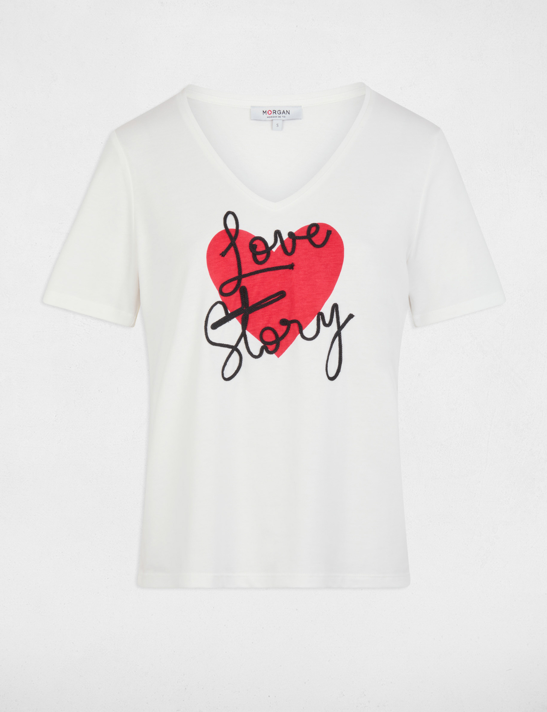 Camiseta cuello v manga corta blanco mujer