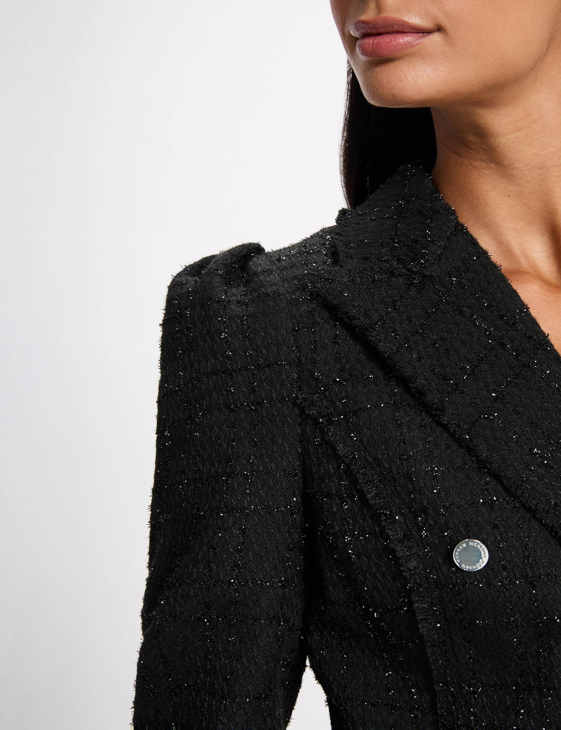 Chaqueta entallada de tweed negro mujer