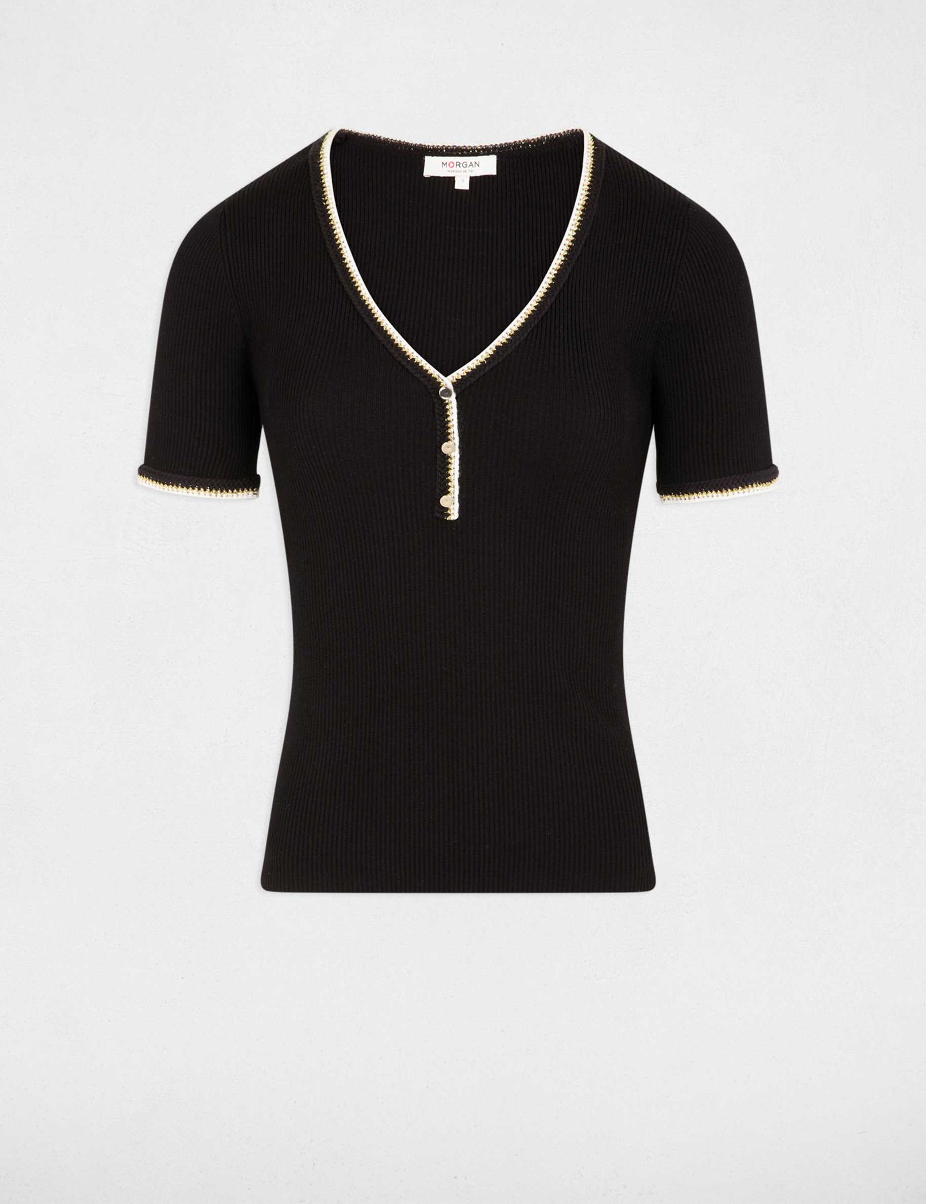 jersey manga corta acanalado negro mujer Jersey manga corta acanalado negro mujer