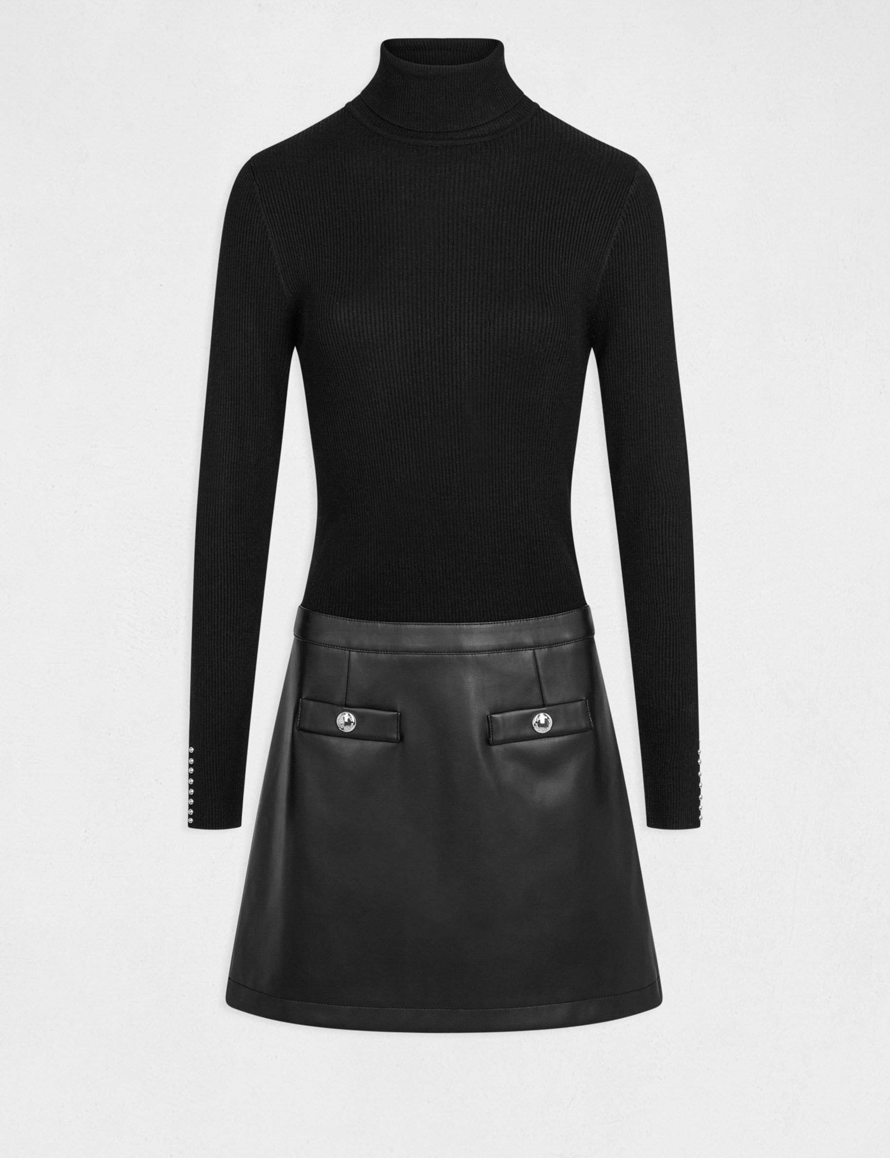vestido de punto ajustado efecto 2 en 1 negro mujer Vestido de punto ajustado efecto 2 en 1 negro mujer