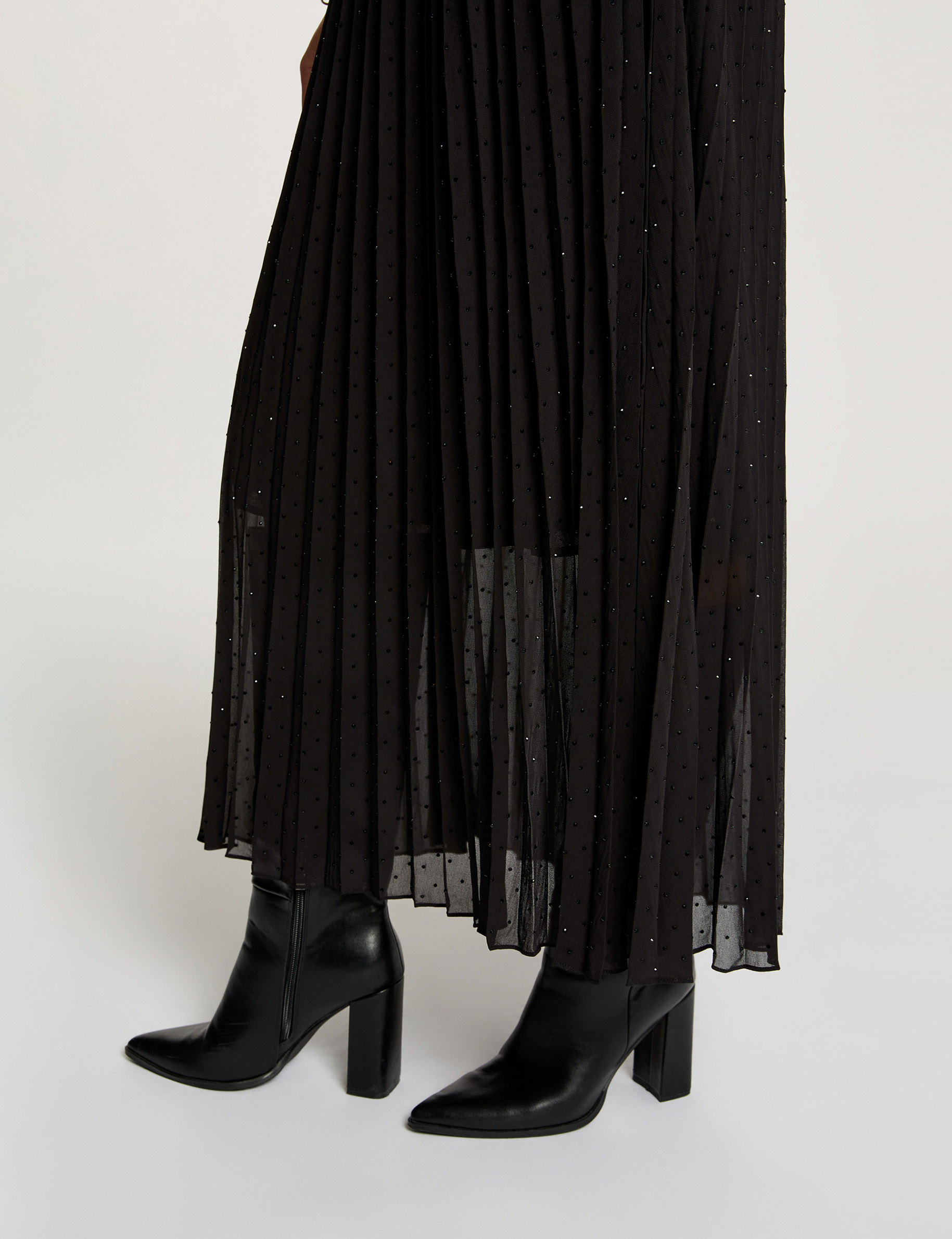 Falda larga con strass negro mujer