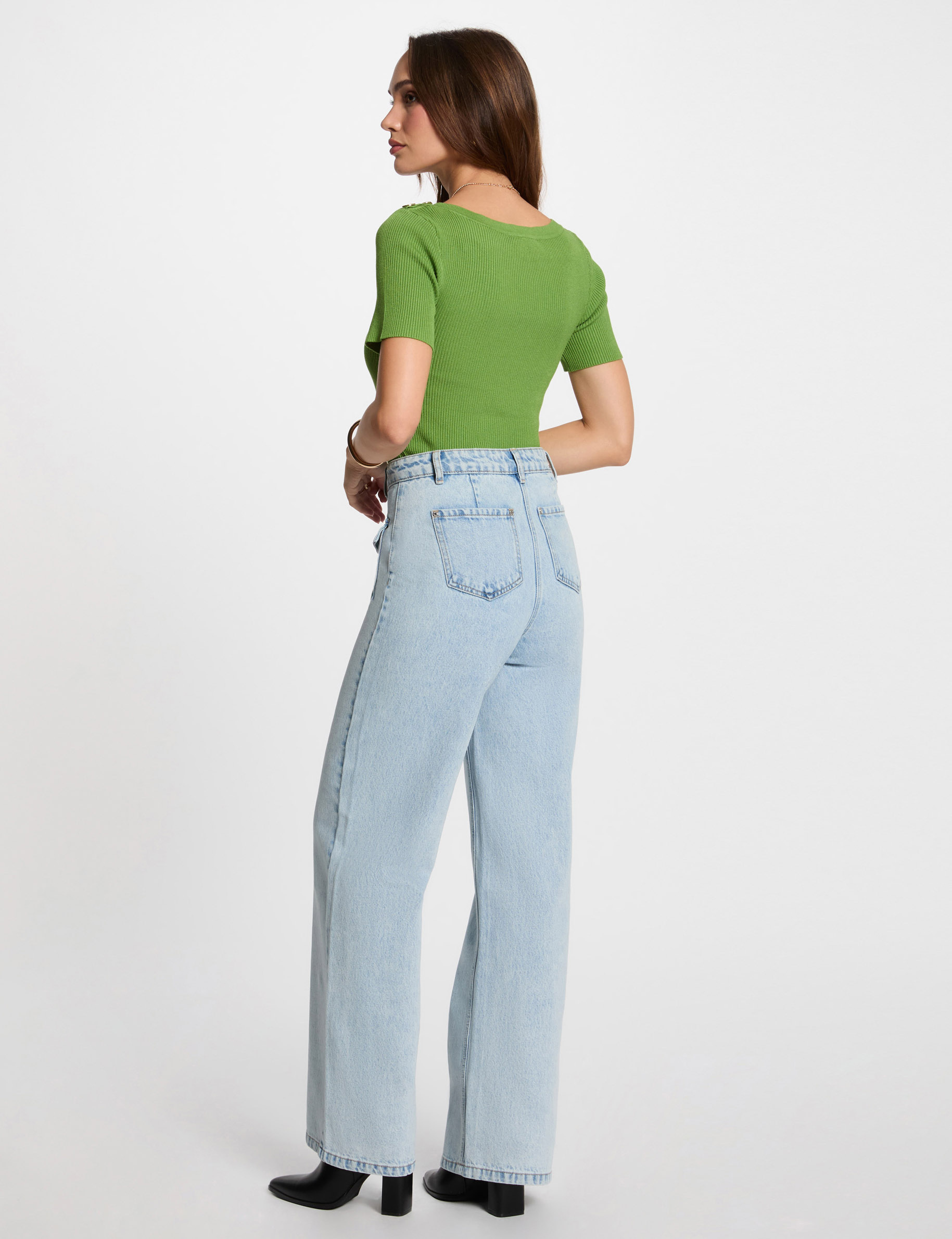 vaquero pernera ancha denim descolorido mujer Vaquero pernera ancha denim descolorido mujer