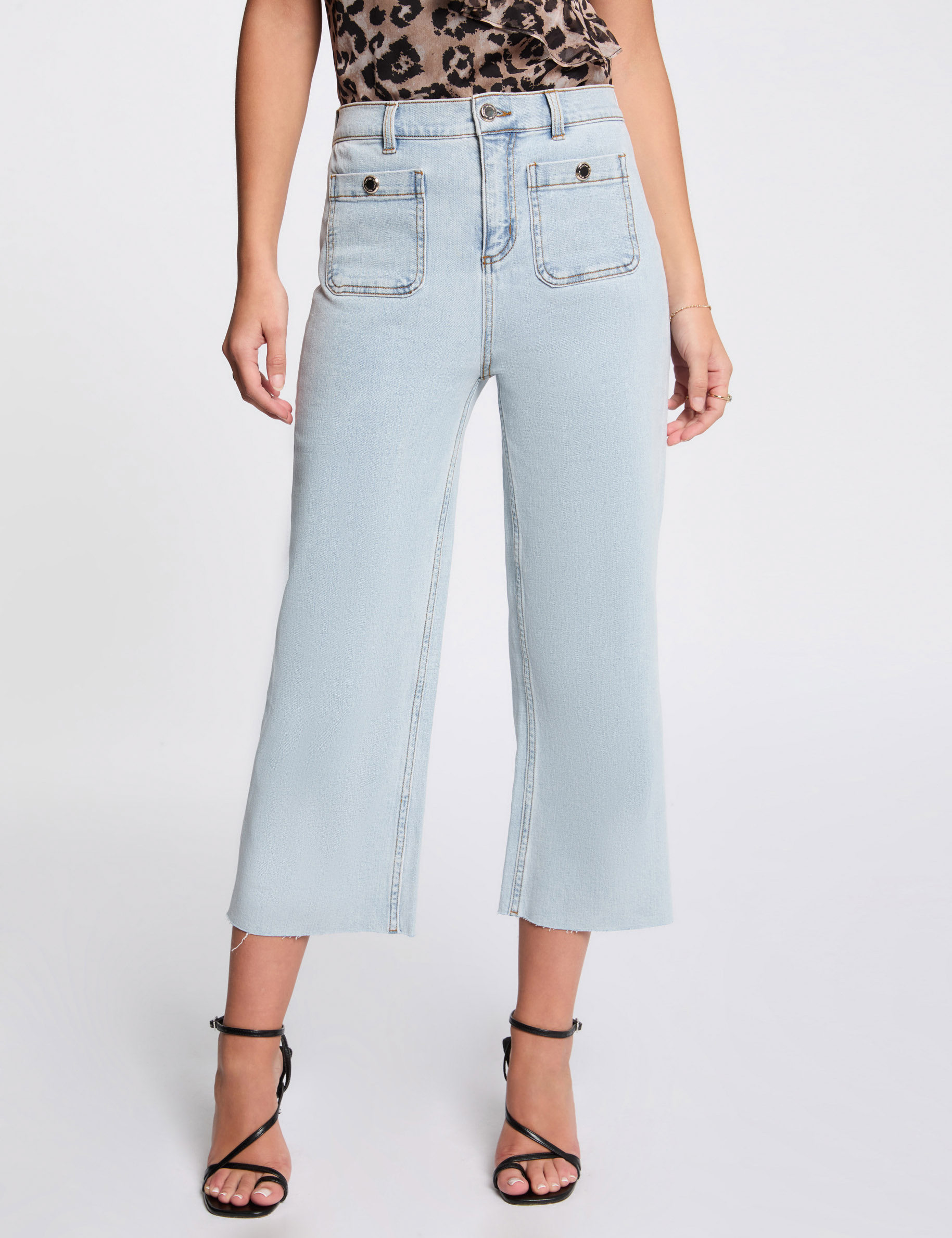 pantalon pernera ancha denim descolorido mujer Pantalón pernera ancha denim descolorido mujer