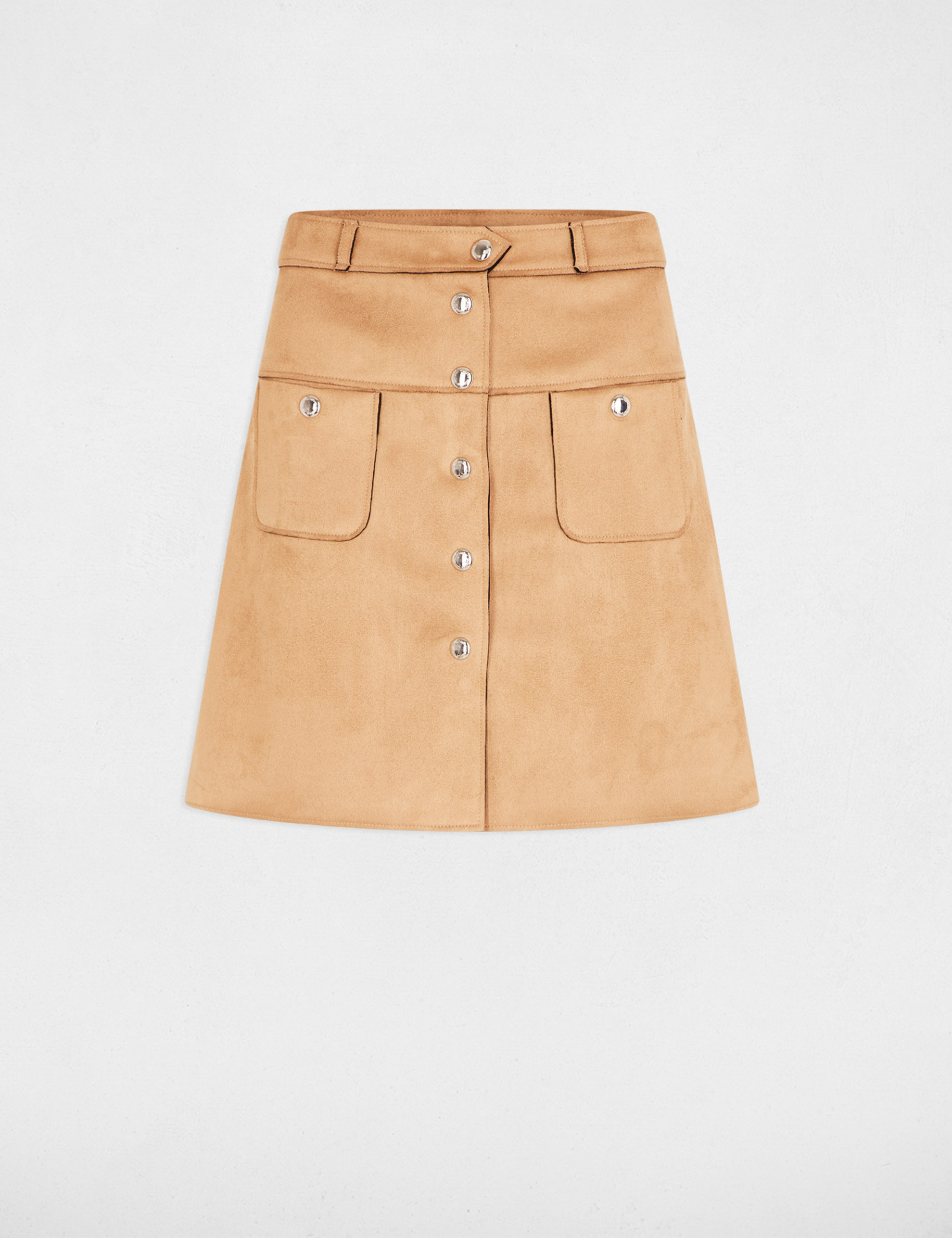 falda corta recta de antelina camel mujer Falda corta recta de antelina cámel mujer