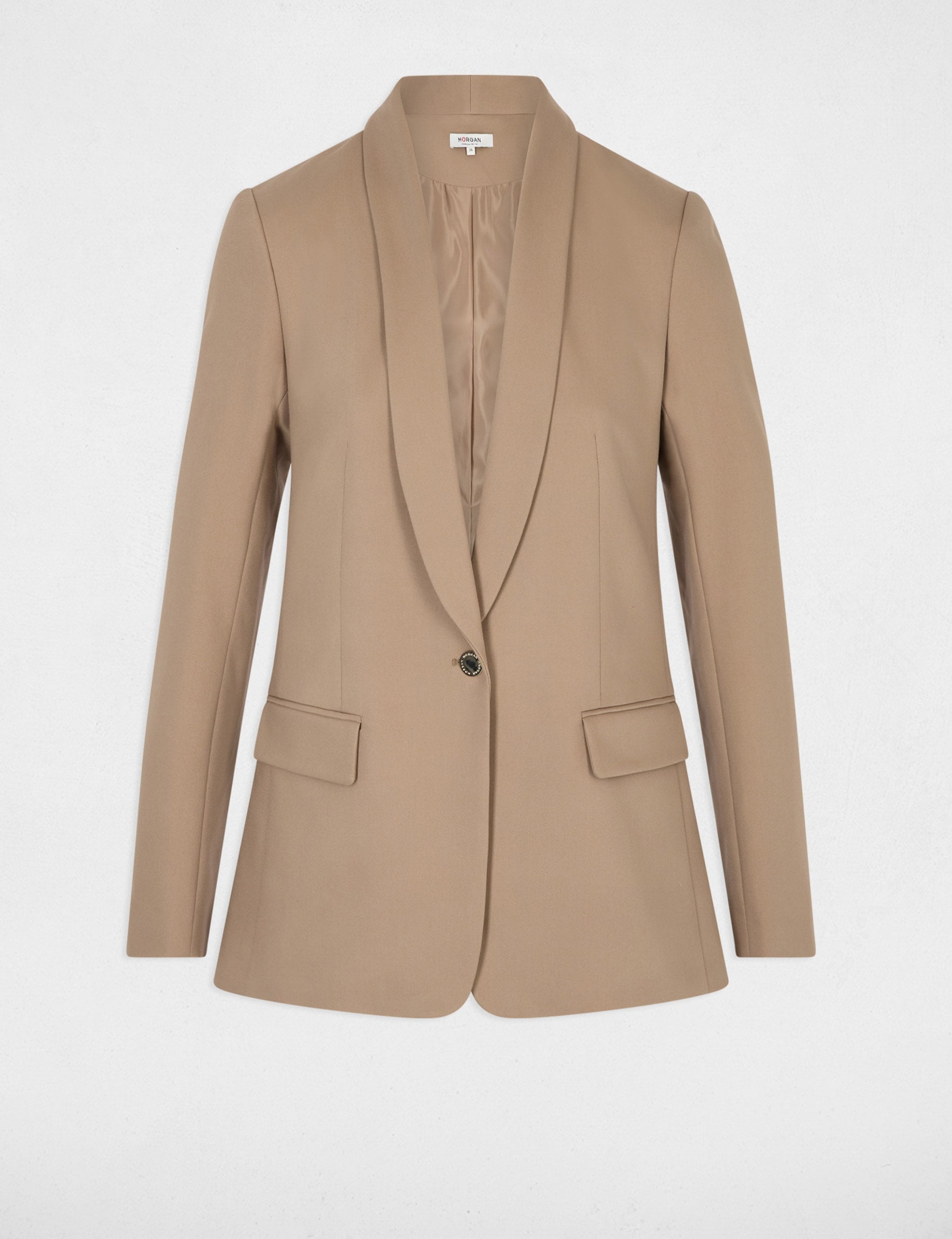 Chaqueta corta cuello chal topo mujer