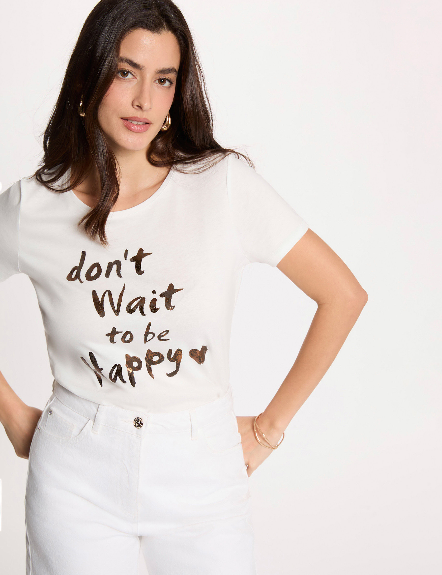 Camiseta cuello redondo manga corta blanco mujer