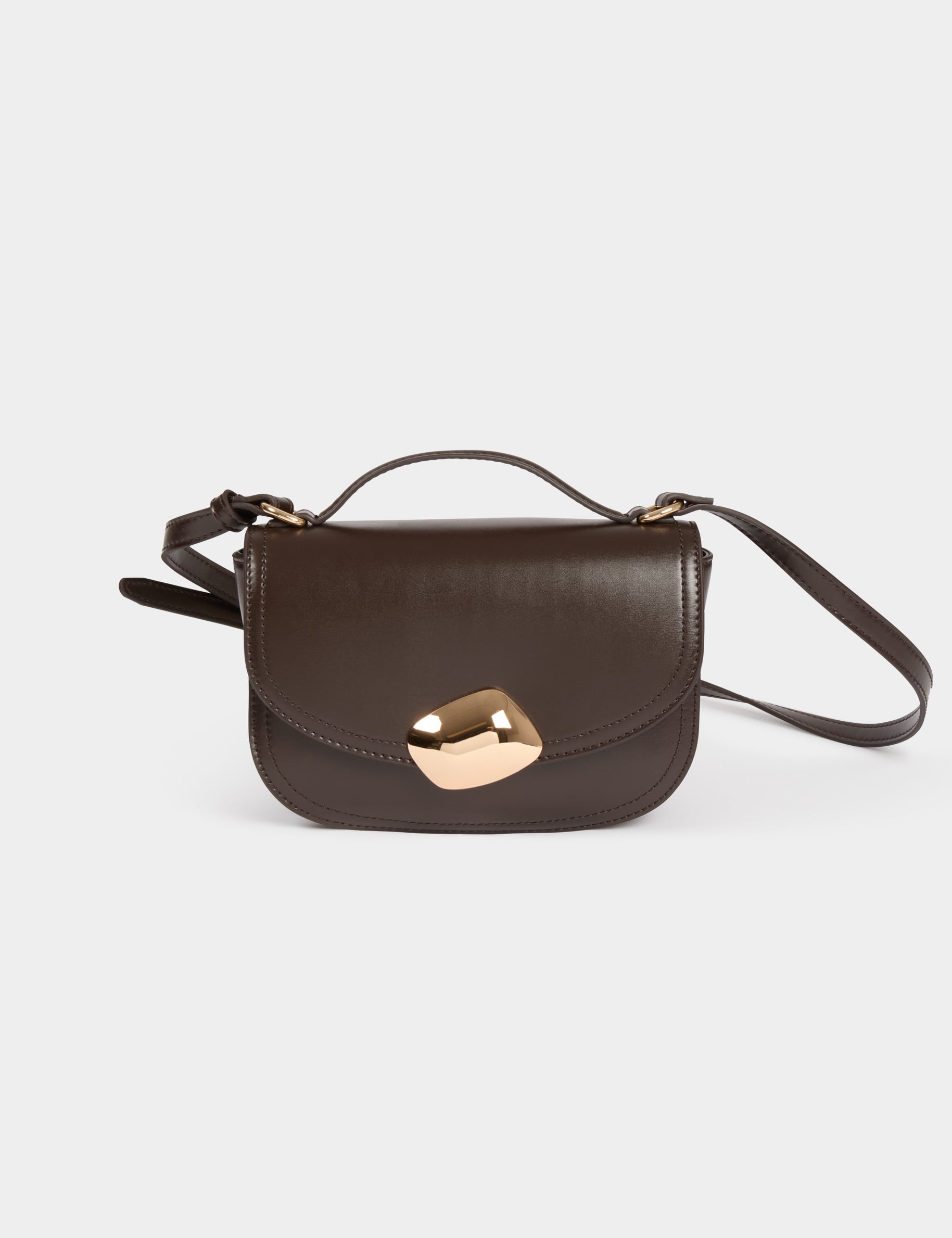 Bolso caja con hebilla marr&oacute;n oscuro mujer
