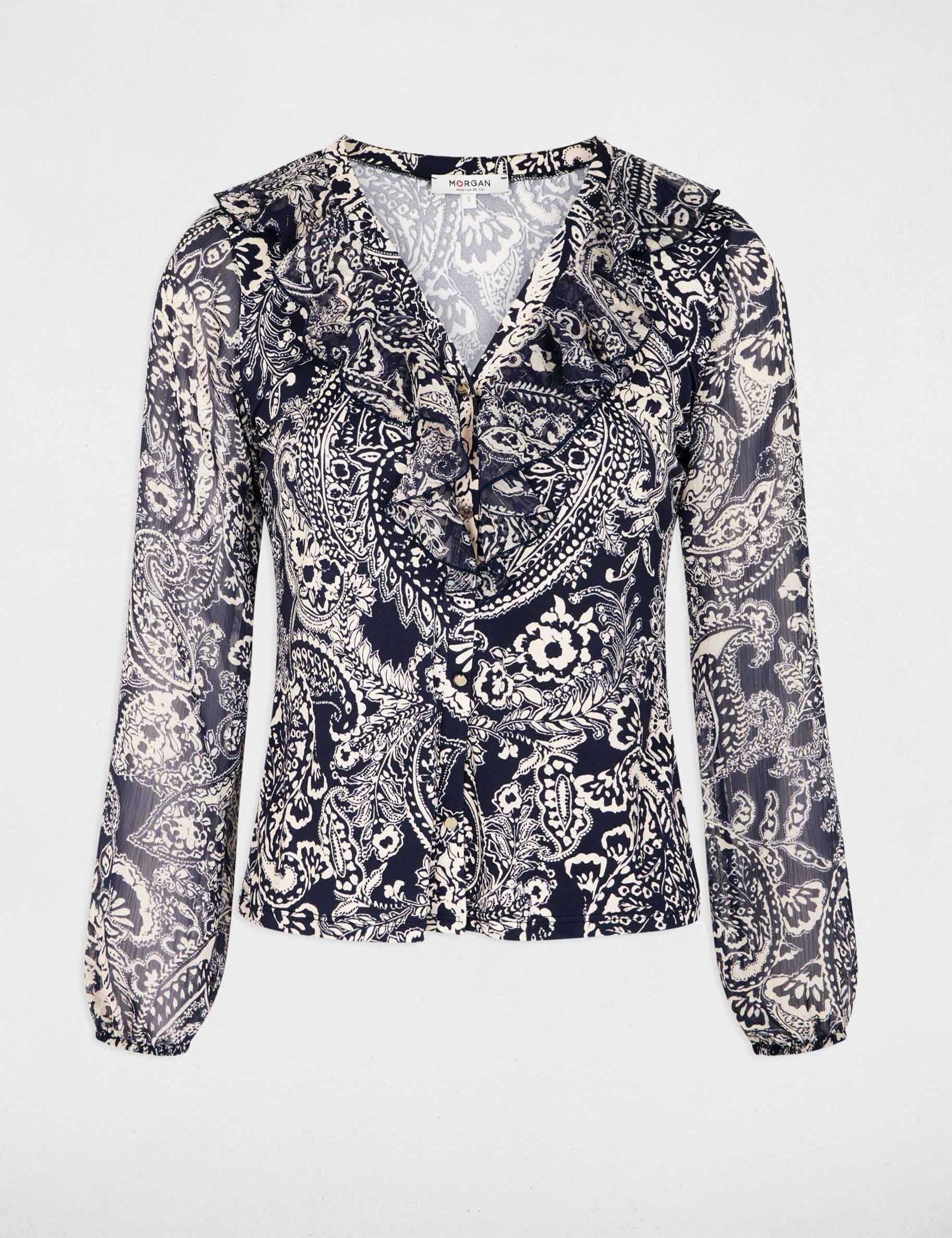 Blusa de gasa con cuello en v blanco mujer