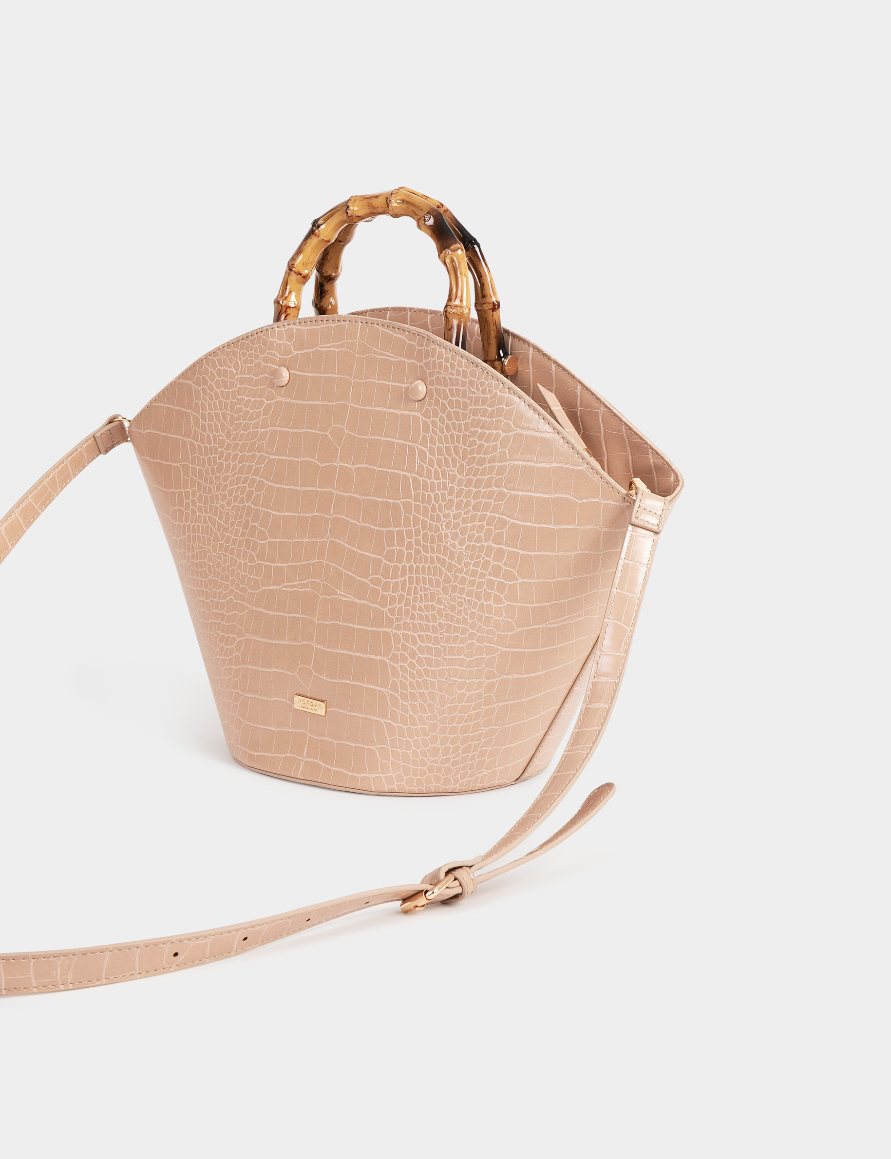 Bolso shopper con asas bambú beis mujer Bolso shopper con asas bambú beis mujer