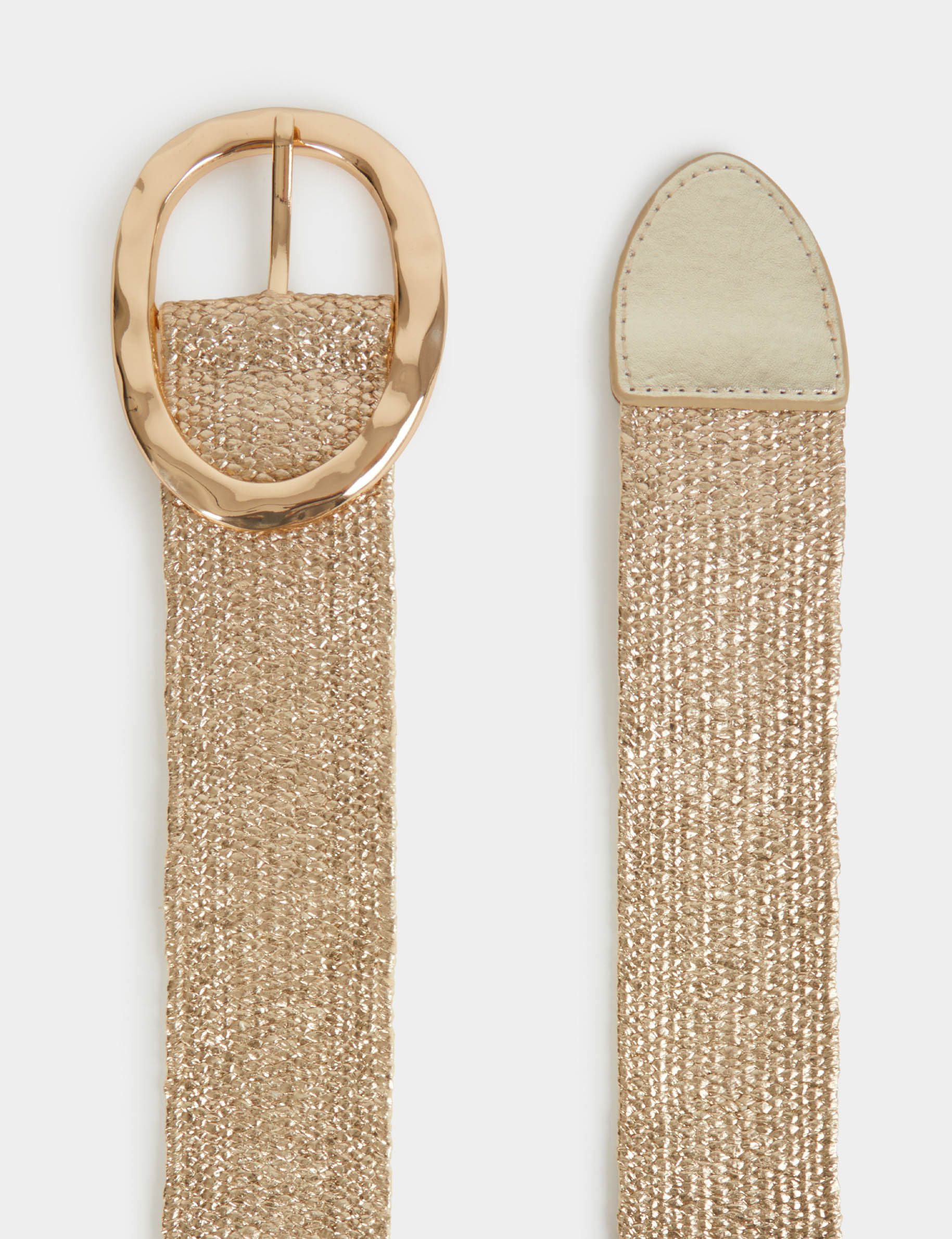 Cintur&oacute;n ancho de paja amarillo oro mujer
