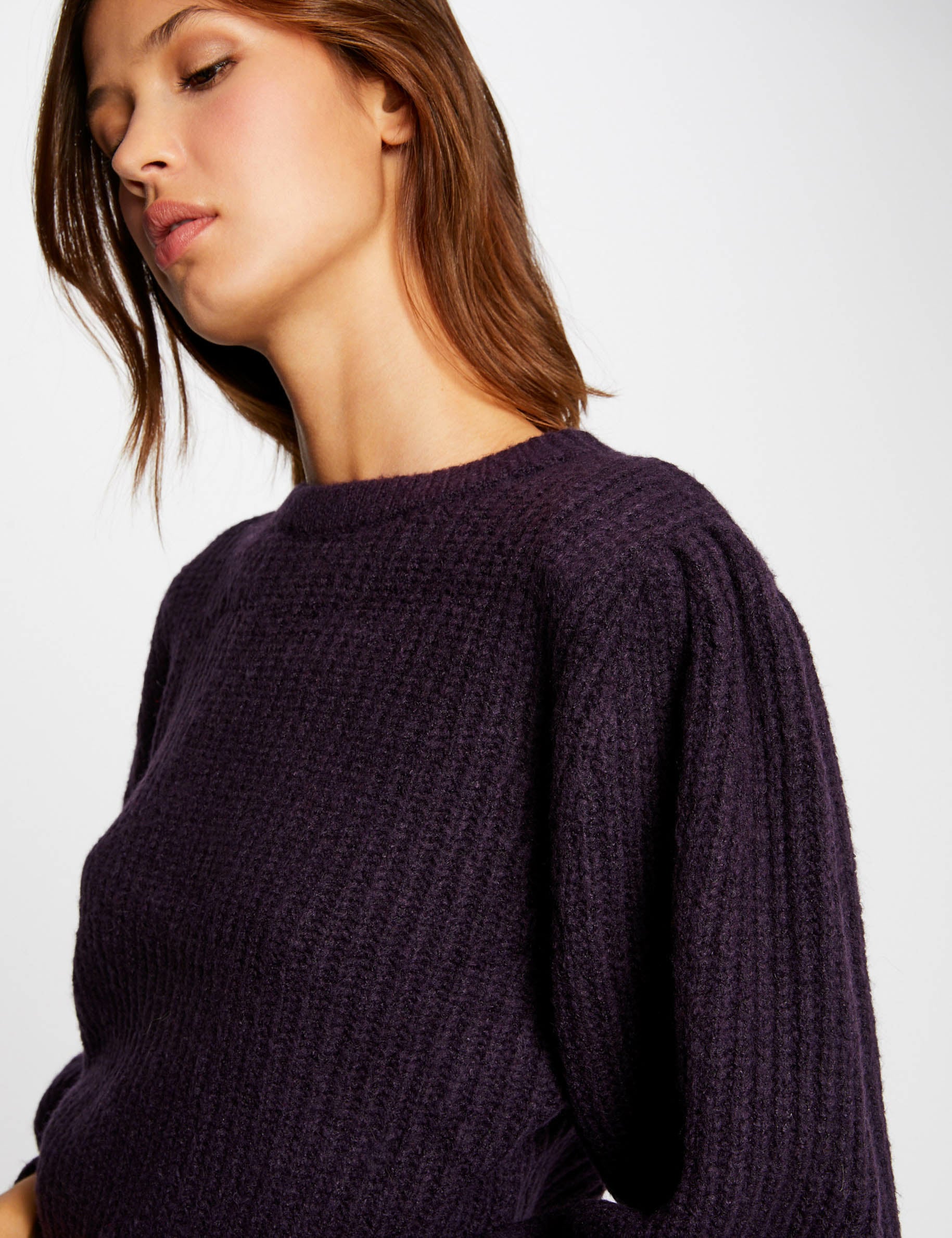 Jersey manga larga abullonada morado oscuro mujer
