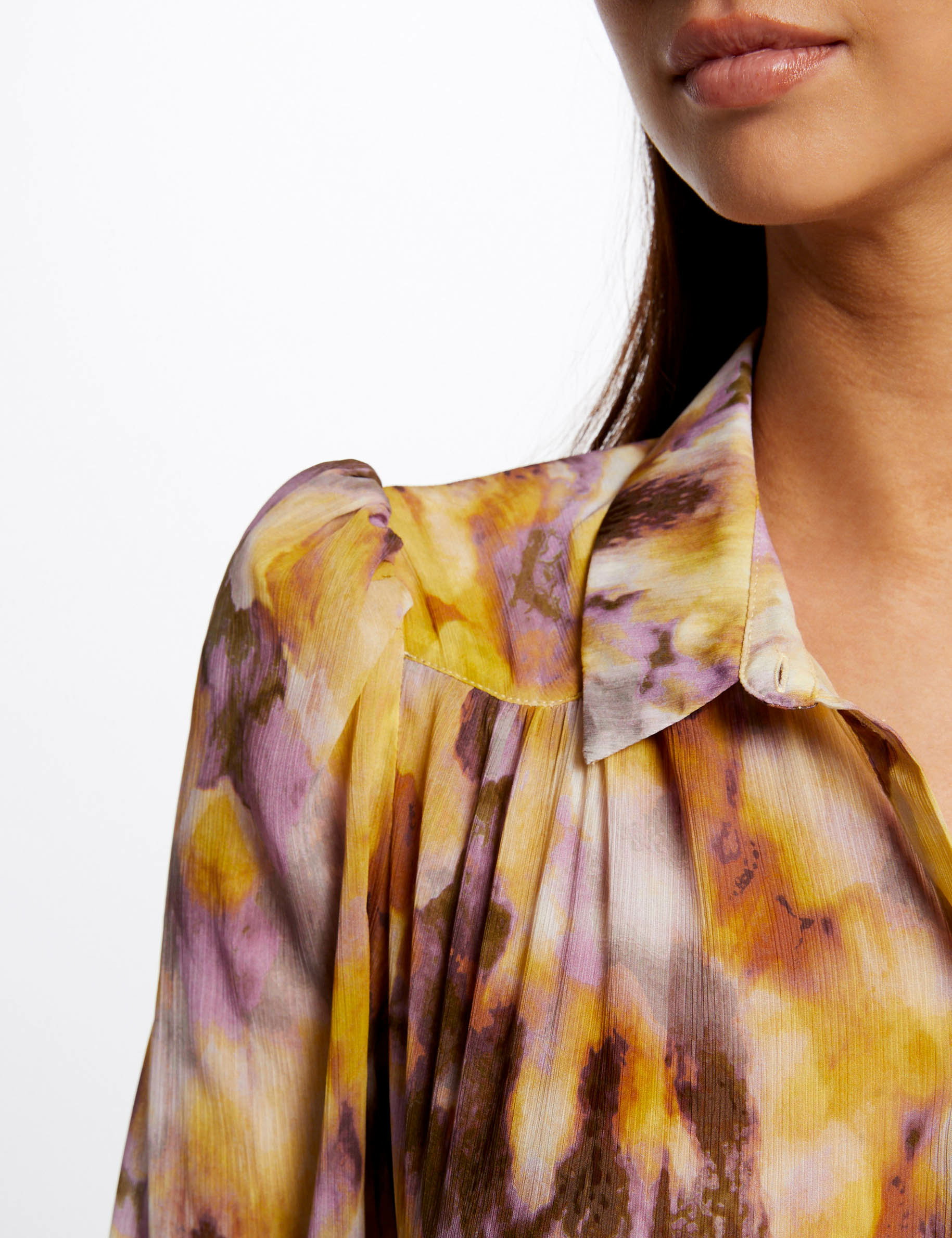 Camisa manga 3/4 estampado abstracto multicolor mujer Camisa manga 3/4 estampado abstracto multicolor mujer