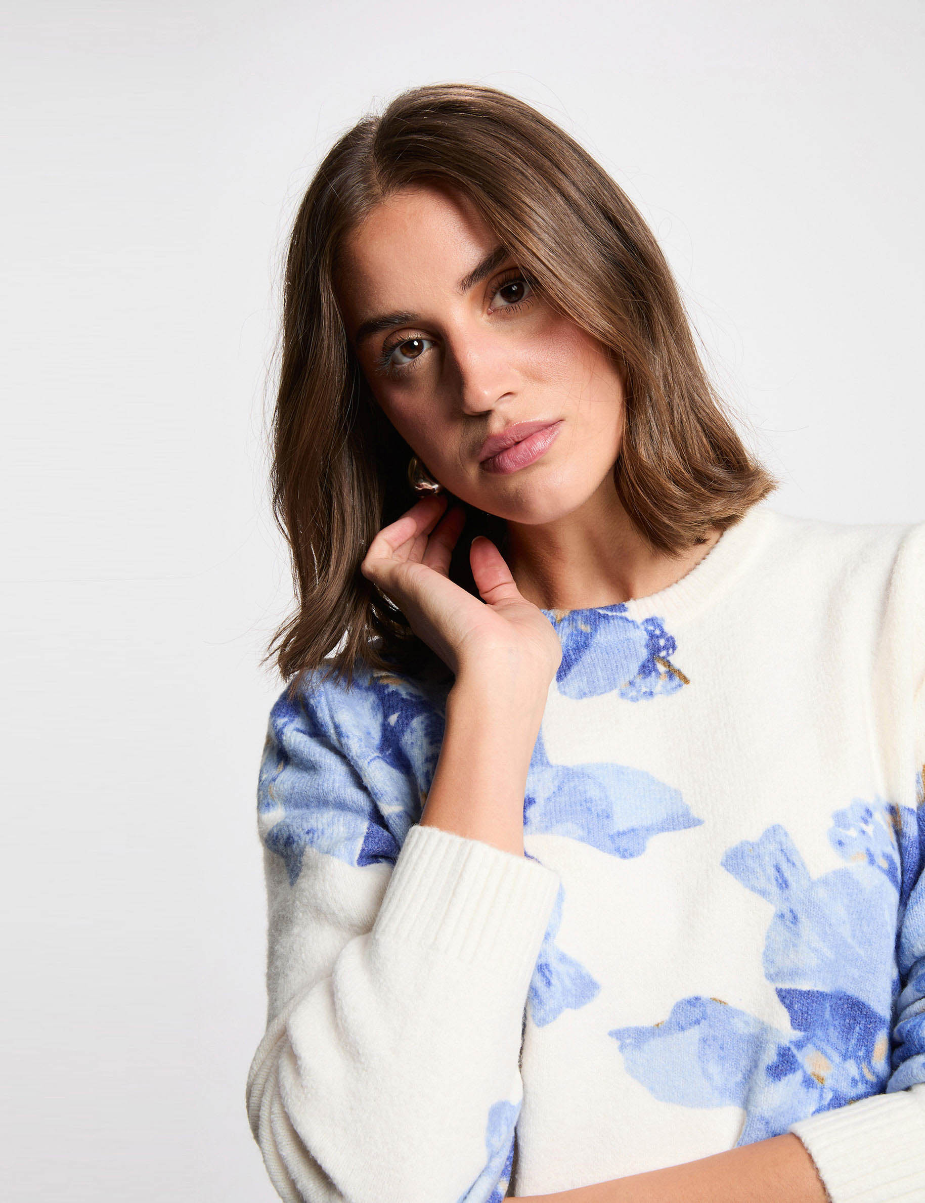 Jersey con estampado floral azul cielo mujer