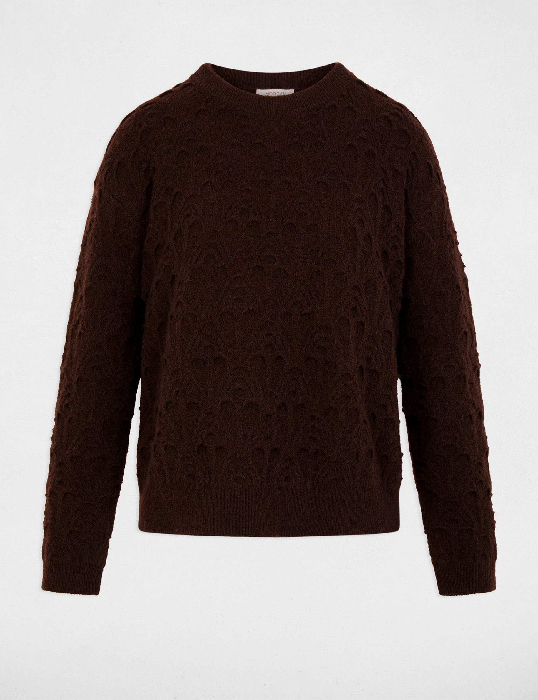 Jersey cuello redondo fantas&iacute;a marr&oacute;n oscuro mujer