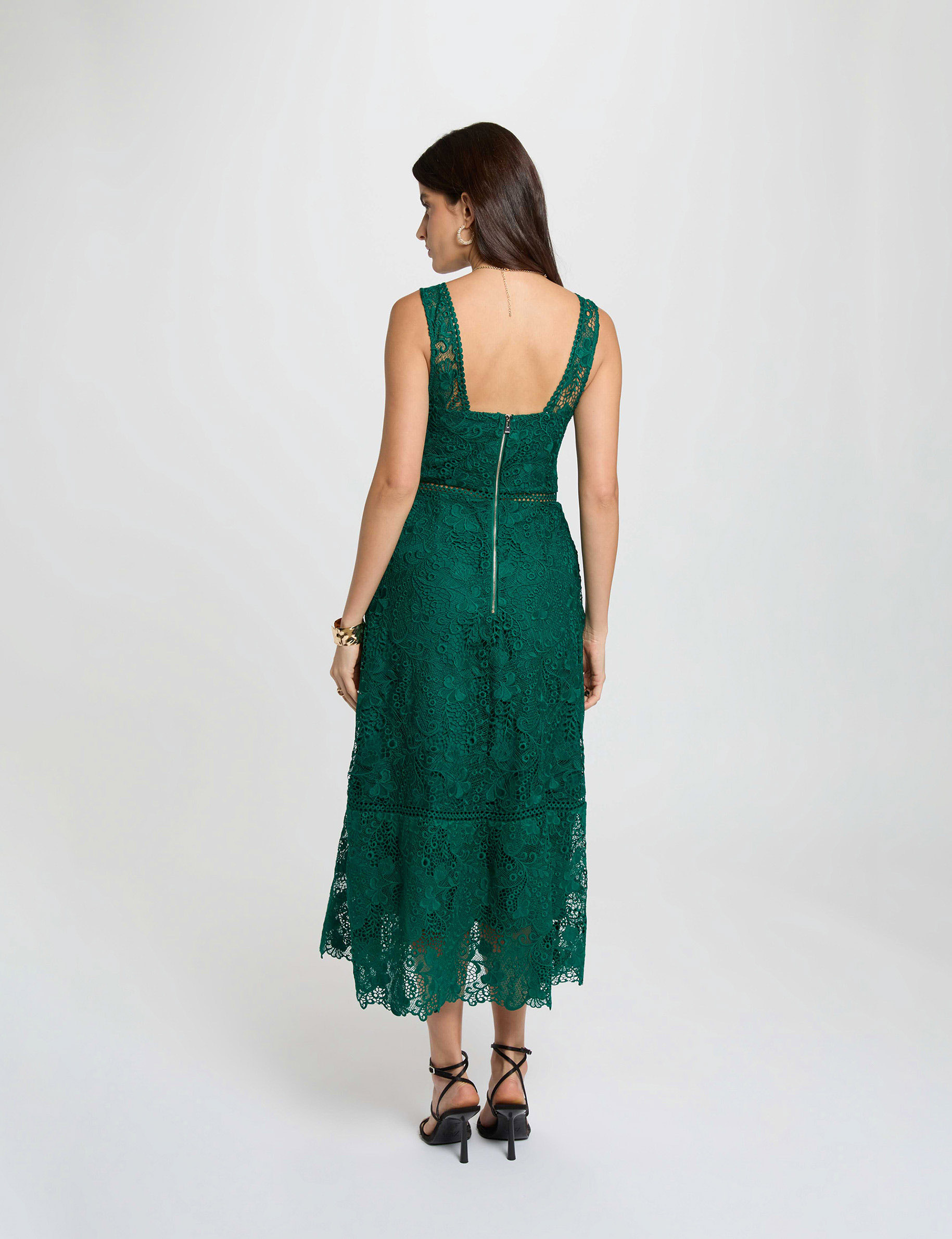 Vestido largo de encaje verde mujer
