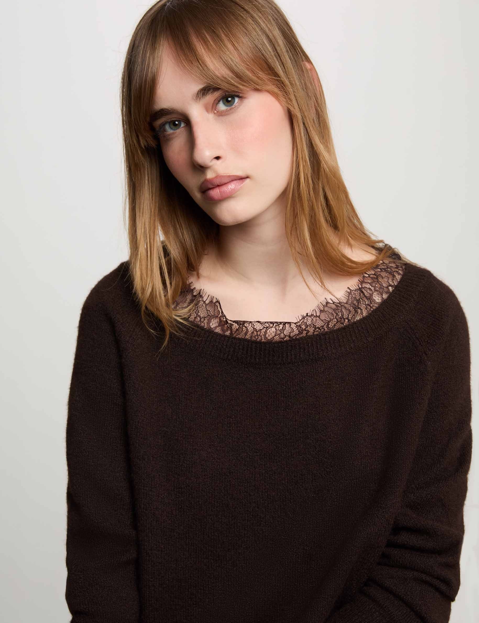 Jersey cuello barco marr&oacute;n oscuro mujer
