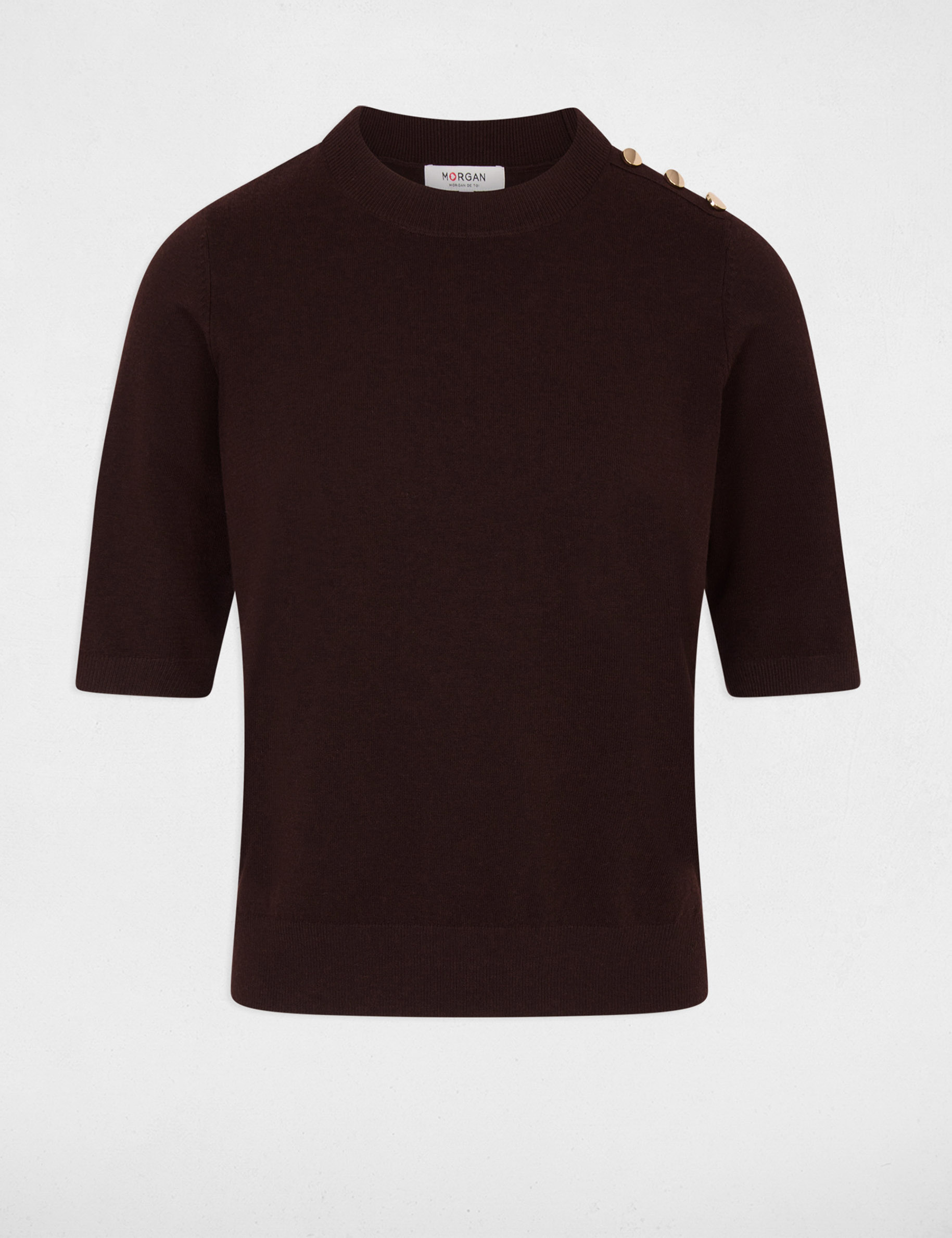 Jersey cuello redondo mangas cortas marr&oacute;n oscuro mujer